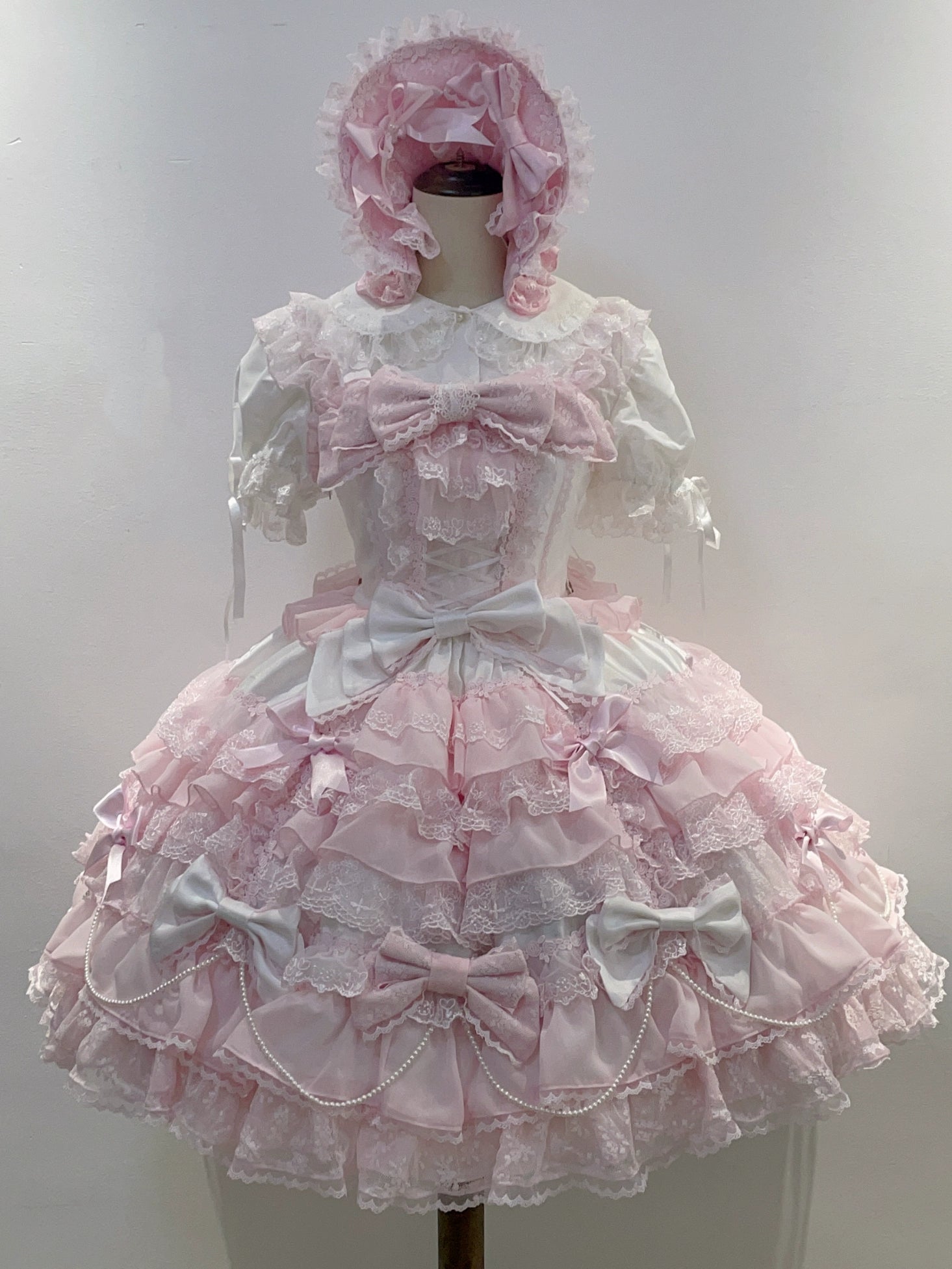 Cocoa Sweetheart - Love Descends - Wedding Lolita Jumper Dress, White Blouse One Size White and pink JSK