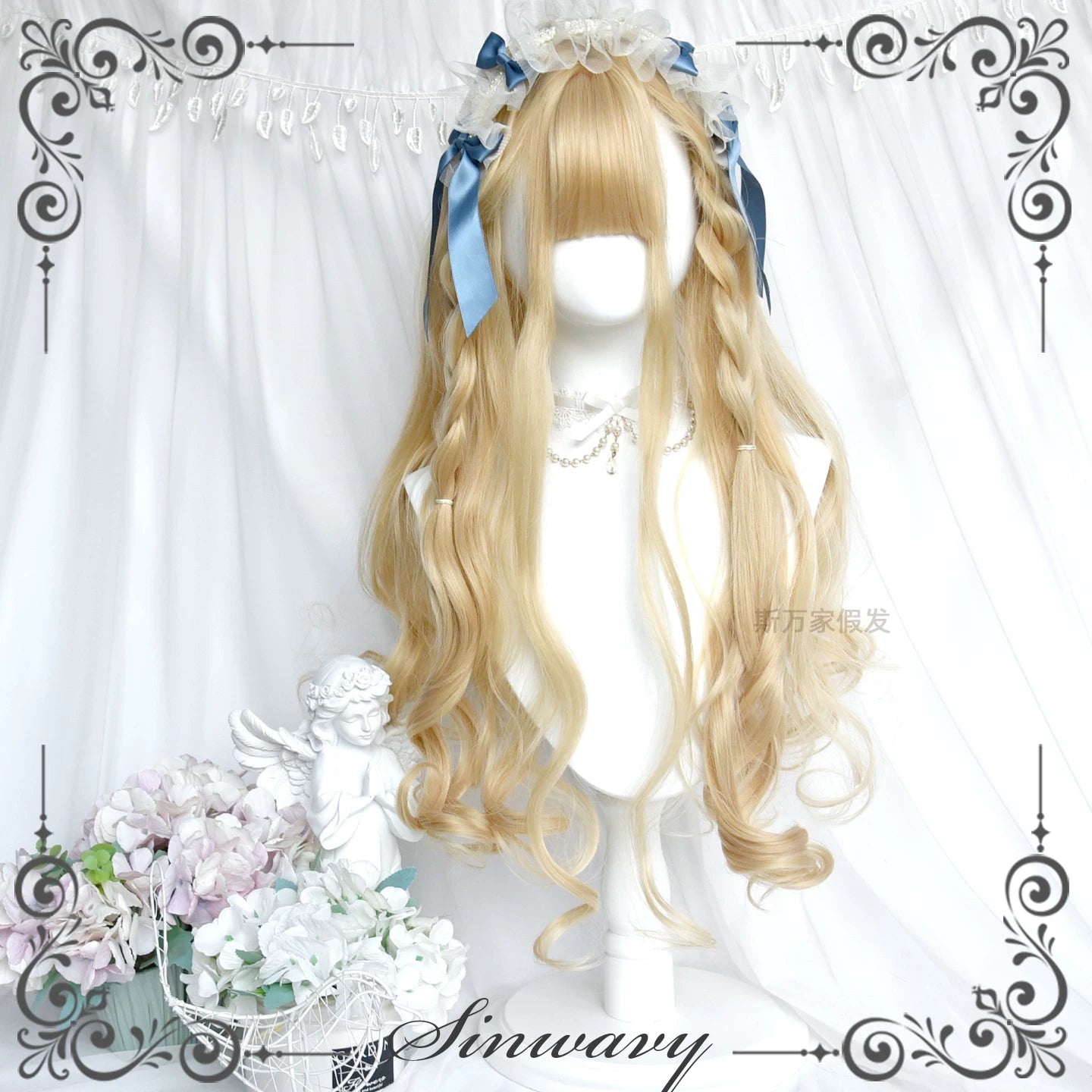 Light Blone Wavy Lolita Wig, Straight Bang 44390:806368