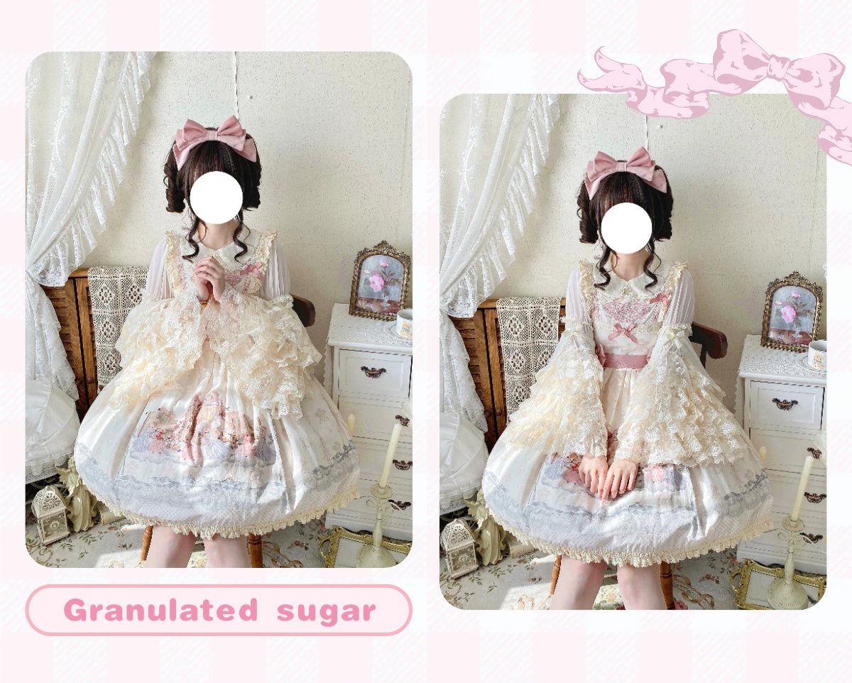 Qianmu - Granulated Sugar - Doll-like Sweet Lolita Lace Blouse, Hime Sleeve 44108:796445