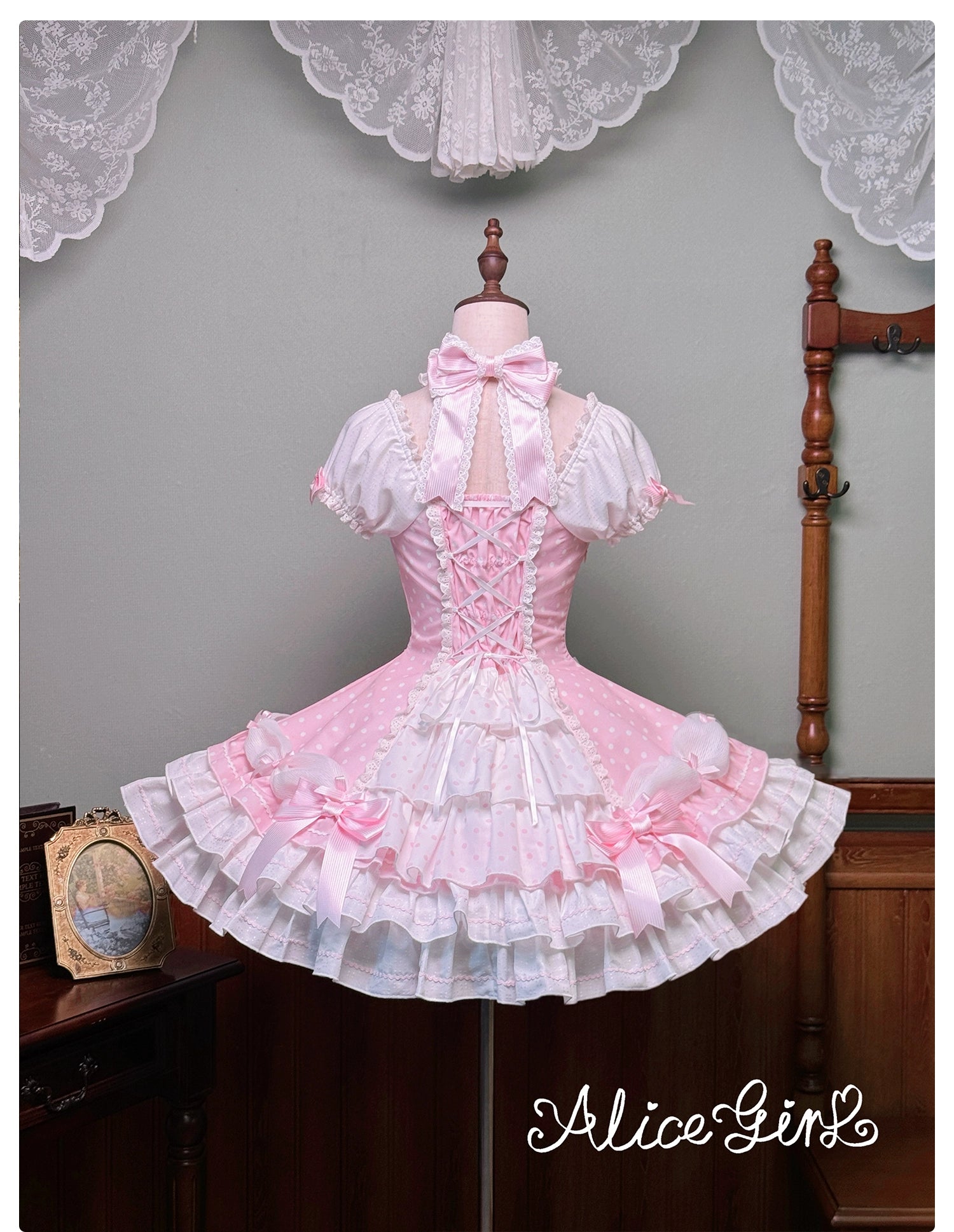 Old School Lolita Halter Neck OP Dress, Polka Dot Accent 43701:783531