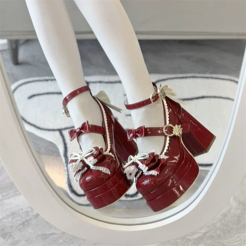 Dreamy Butterfly - Sweet Lolita Round Toe Heel Shoes, Bows & Ruffles 45139:835960