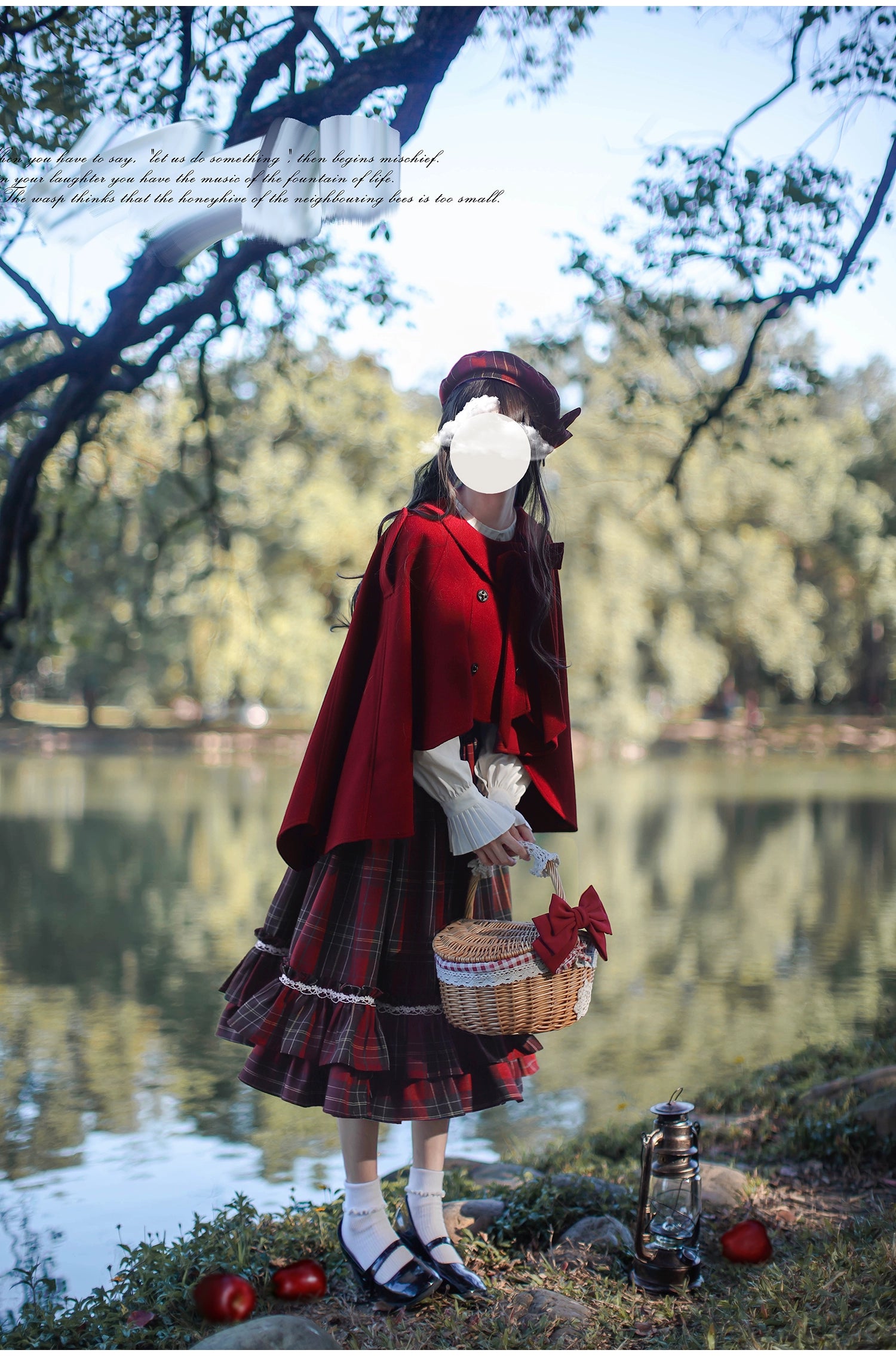 HuTaoMuJK - Little Red Riding Hood - Vintage Lolita Cape & JSK Dress Set 43706:783701