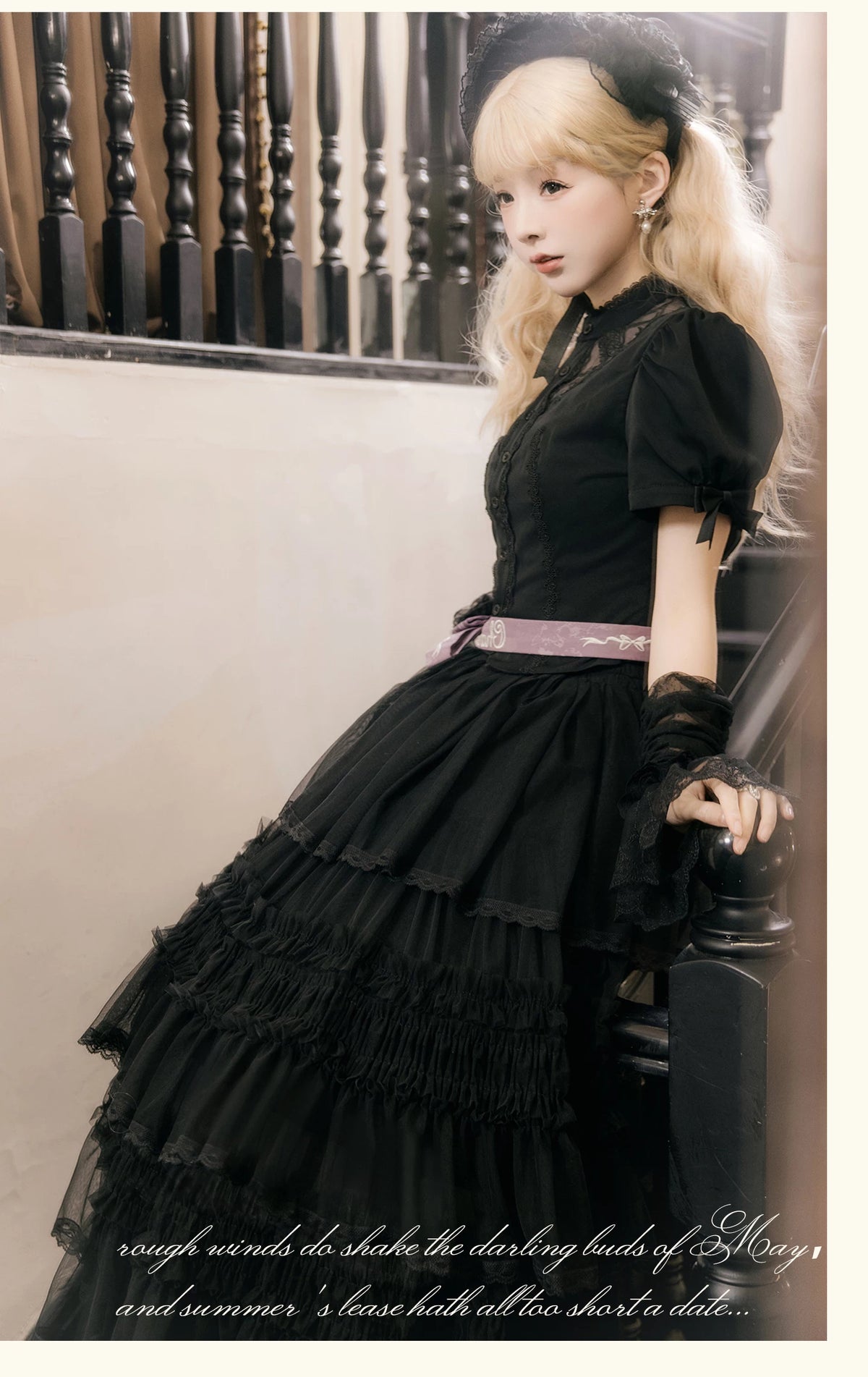 Glass Floral Garden - Classic Lolita Blouse and SK Set, Butterfly Embroidered 45978:870255