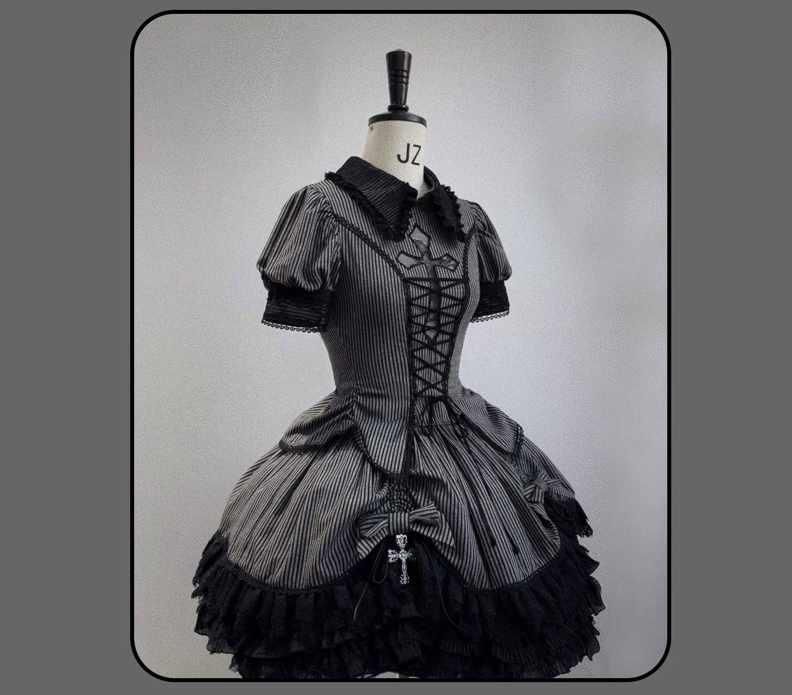 Striped Cross - Gothic Coordinated Lolita Set, Adjustable Blouse & Skirt