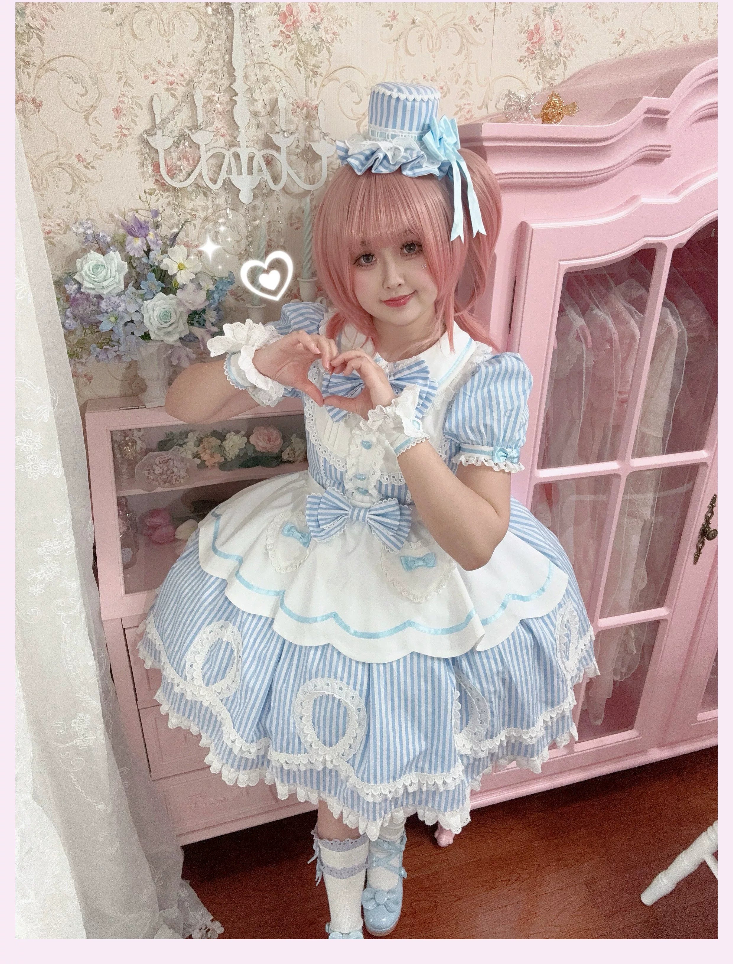 Candy Shop Manager - Old School Lolita Striped OP Dress, Detachable Apron 44788:822080