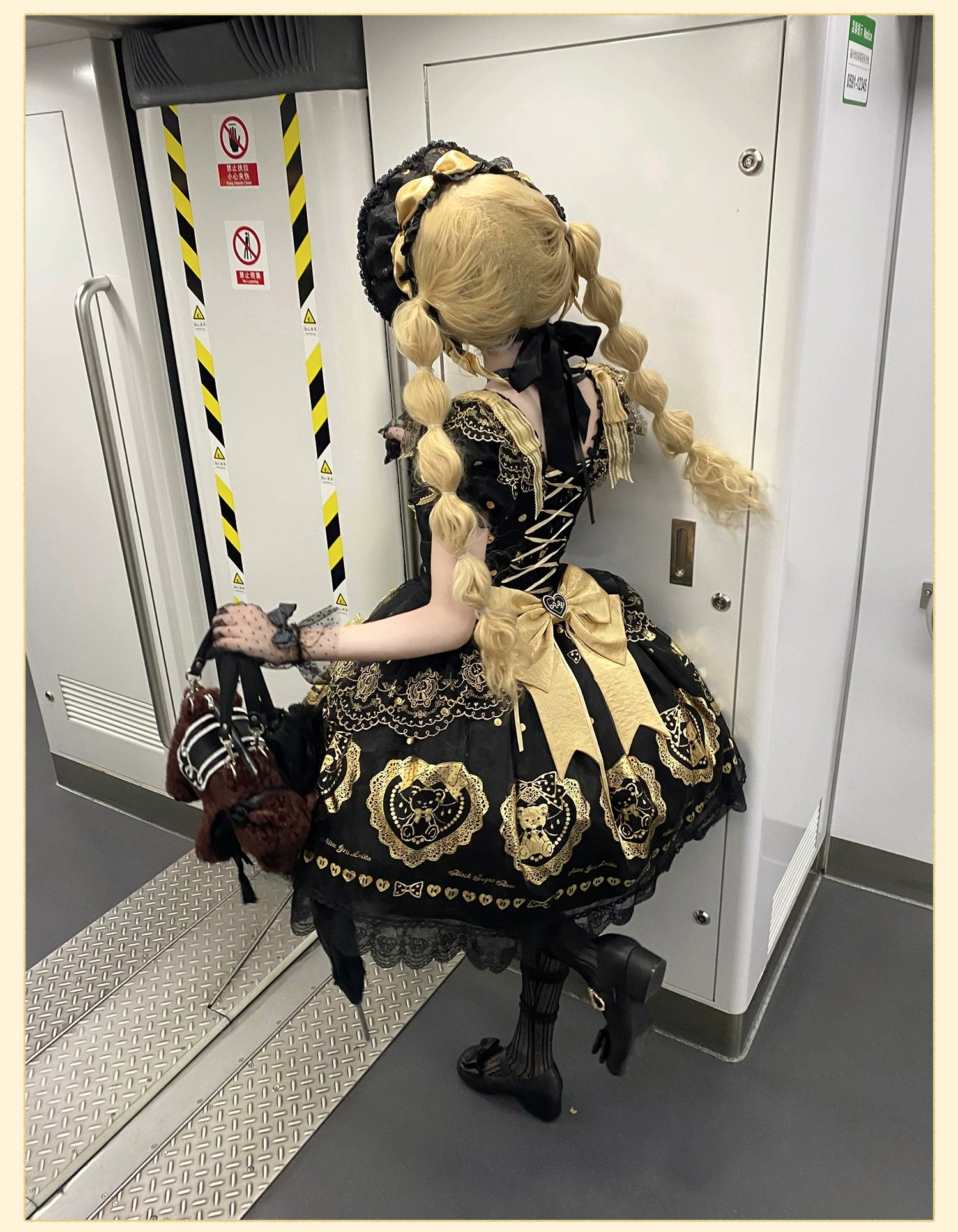 Brown Sugar Bear - Old School Lolita OP & Halter Dress, Bear Print 45249:842122