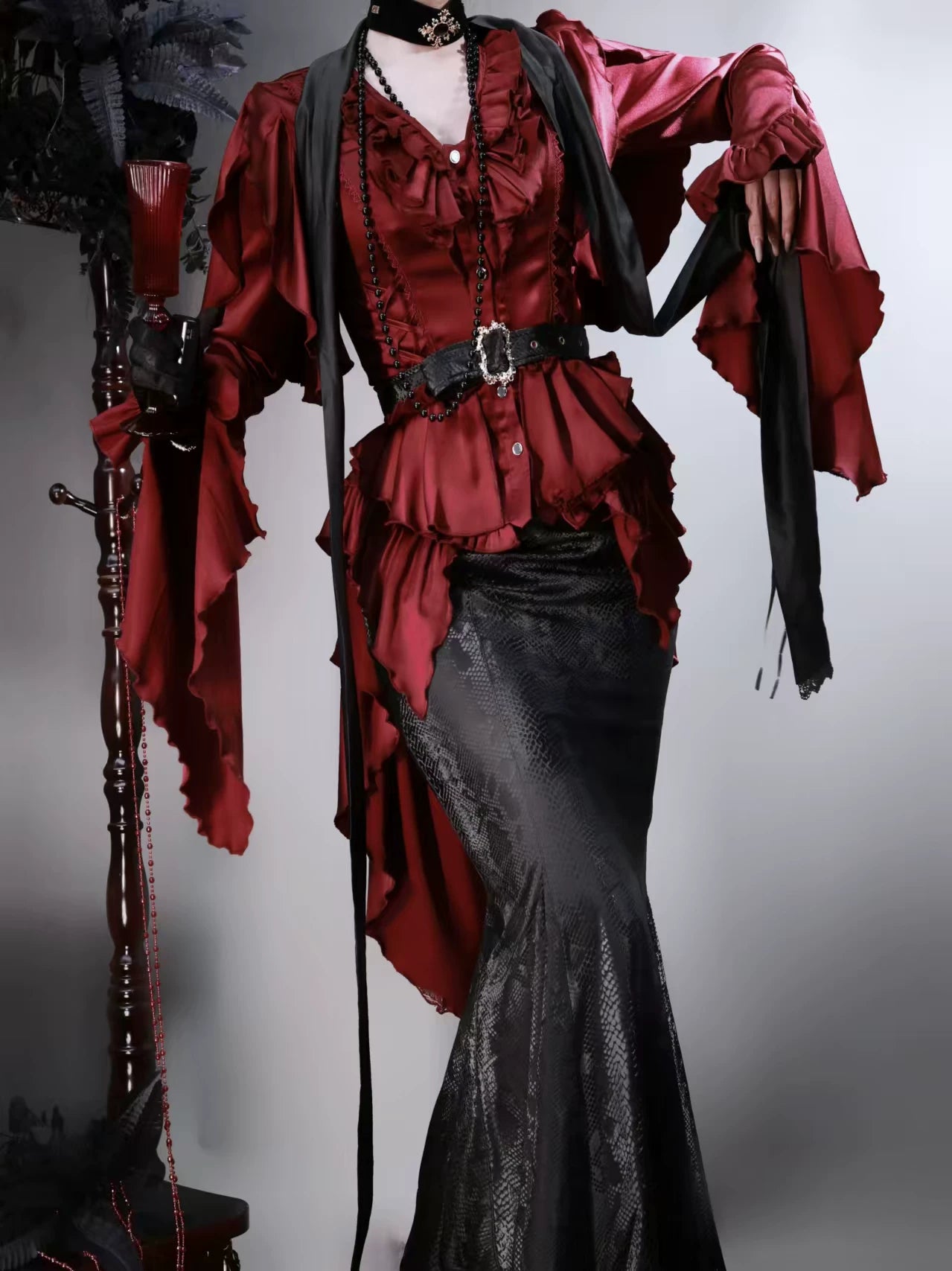 Abyssal Echo - Mermaid Inspired Ouji Lolita Shirt & Side Zipper SK Dress 44434:809247