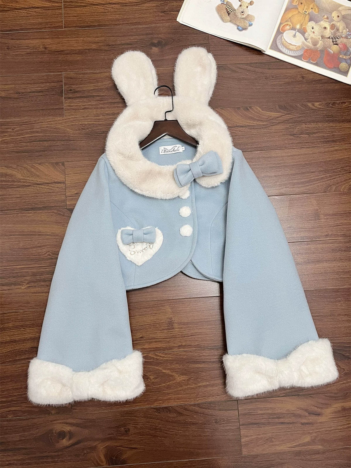 Rabbit Heart Knot - Sweet Lolita Winter Short Coat, Detachable Bunny-Ear Collar 45891:866884