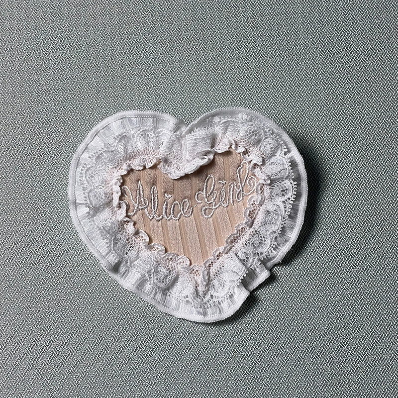 Alice Girl - Arrogant Miss - Heart-Shaped Lolita Brooch with Lace and Embroidery Champagne