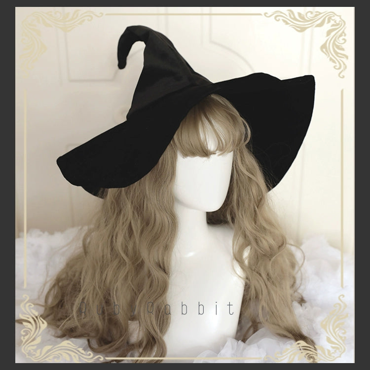 Ruby Rabbit - Gothic Lolita Witch Hat Velvet Halloween Hat Wide Brim Nude black hat