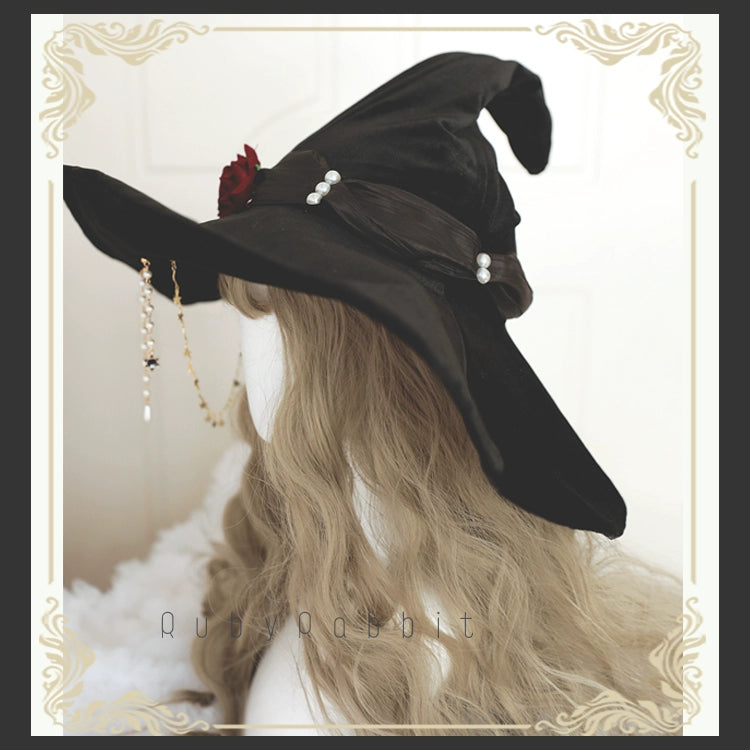 Ruby Rabbit - Gothic Lolita Witch Hat Velvet Halloween Hat Wide Brim