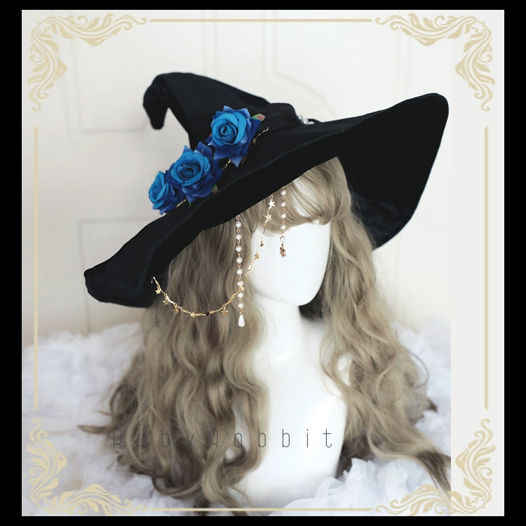 Ruby Rabbit - Gothic Lolita Witch Hat Velvet Halloween Hat Wide Brim
