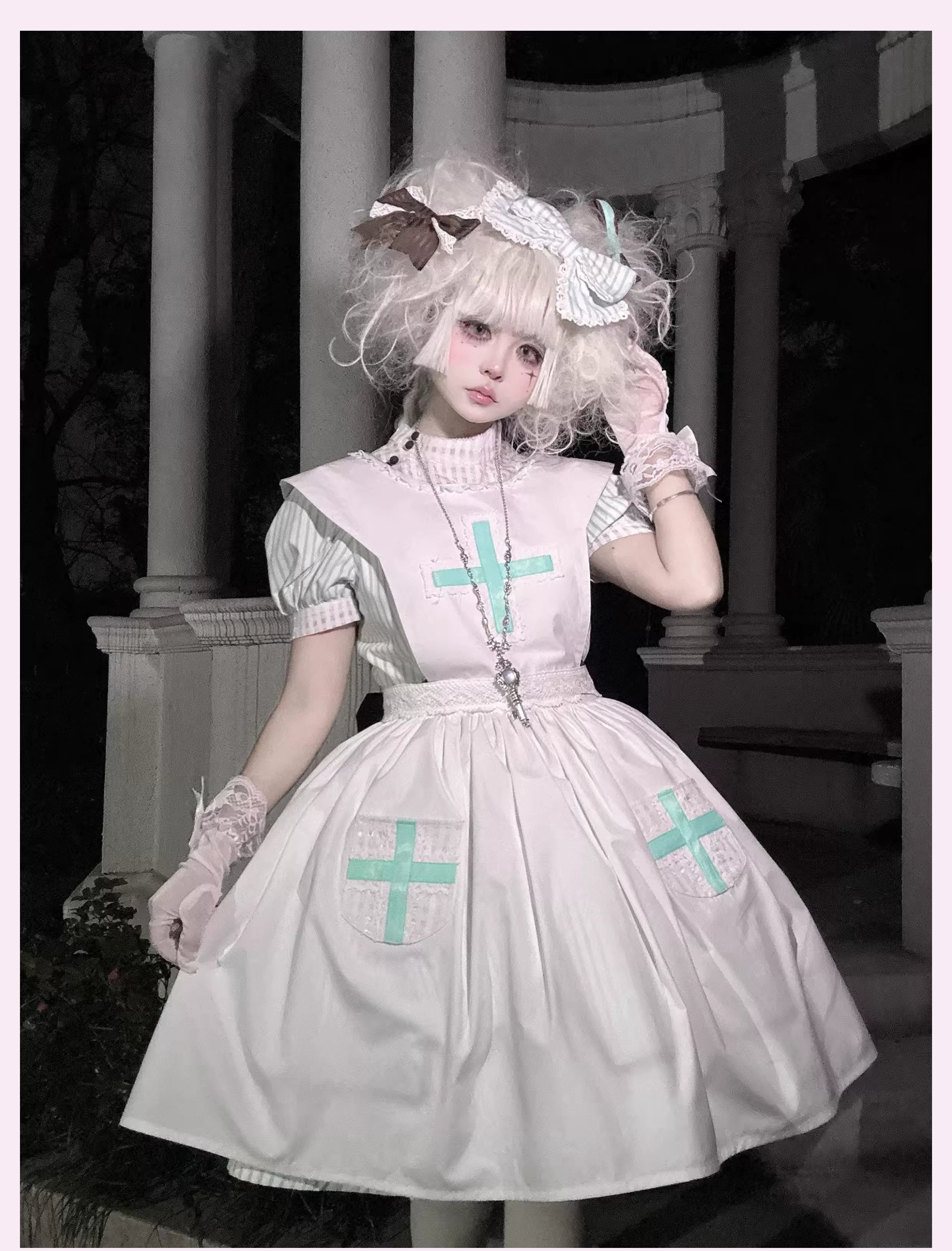 Mint Prescription - Old School Lolita Striped OP Dress, Electrocardiogram Trace
