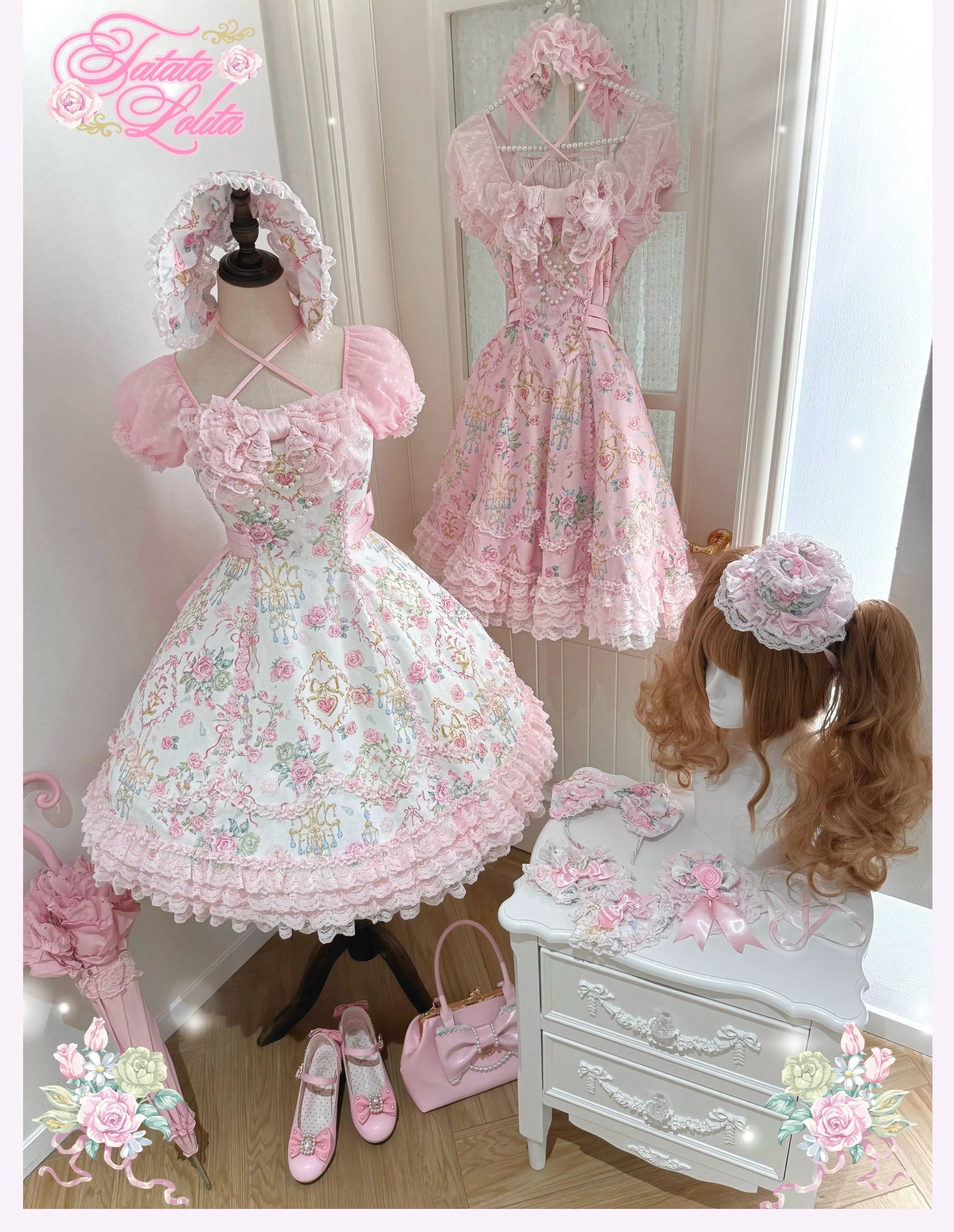 Spring 2025 - Old School Lolita Floral Print JSK Dress, Doll-Like OP 45247:842749