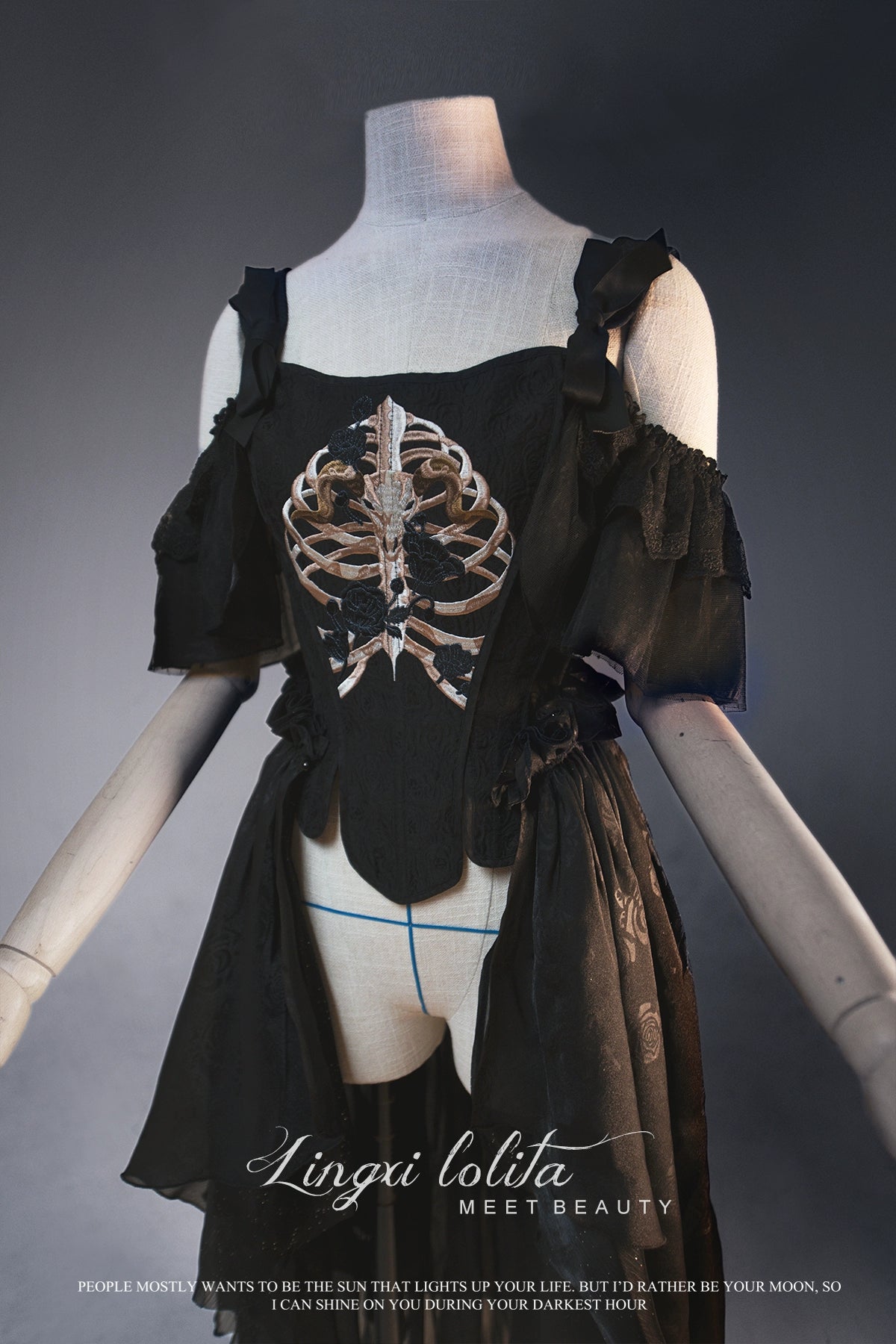 Lingxi Lolita - Bone island Gothic Lolita Corset Goth Blouse Skirt Set