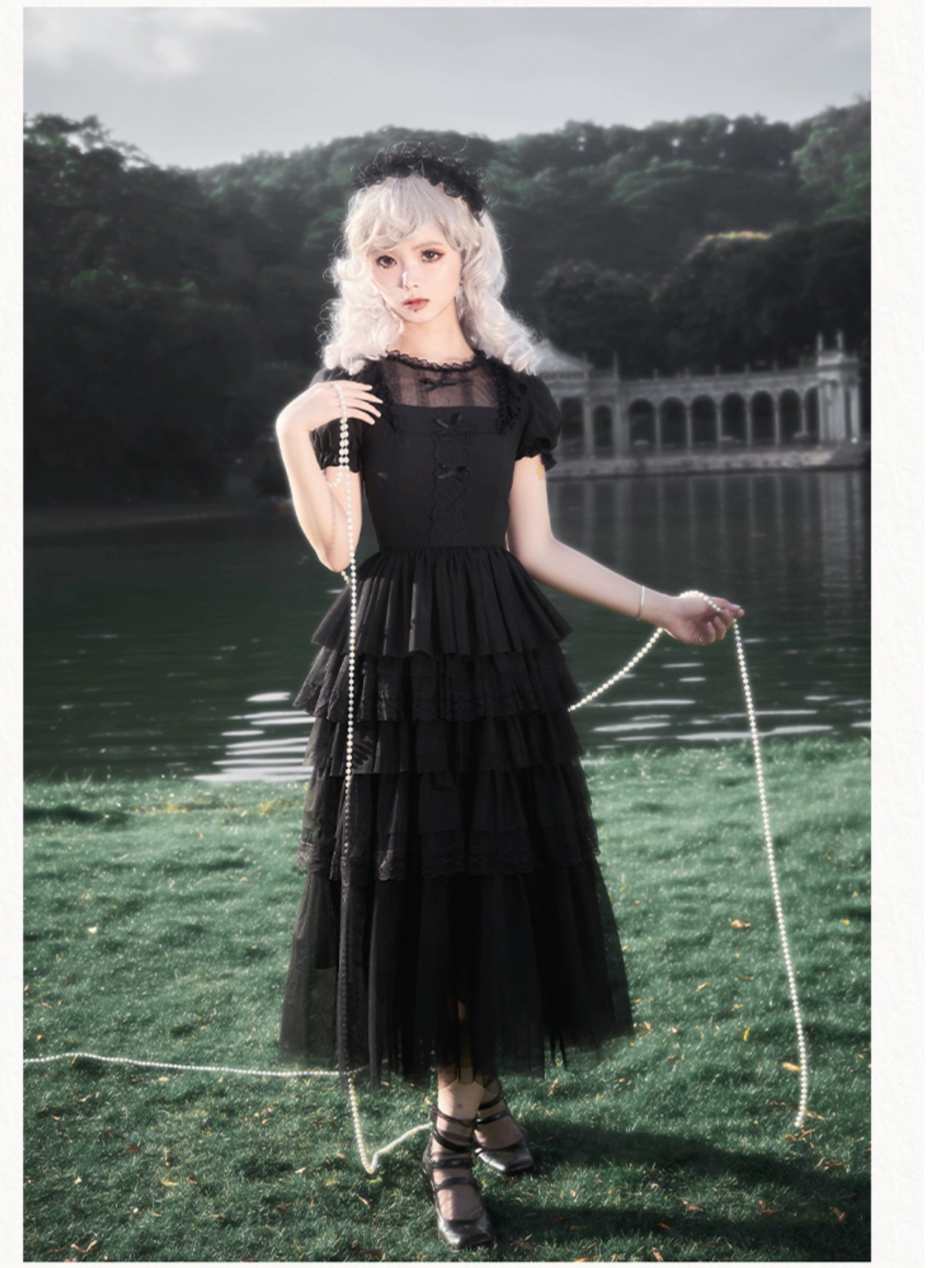 With PUJI - Ivory Tower Enhance - Elegant Lolita JSK Dress Tiered Drawstring OP 38798:601578
