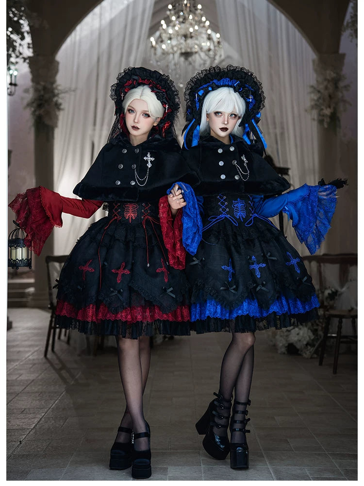 Gothic Lolita Bust-support Strap Dress, Lace & Cross