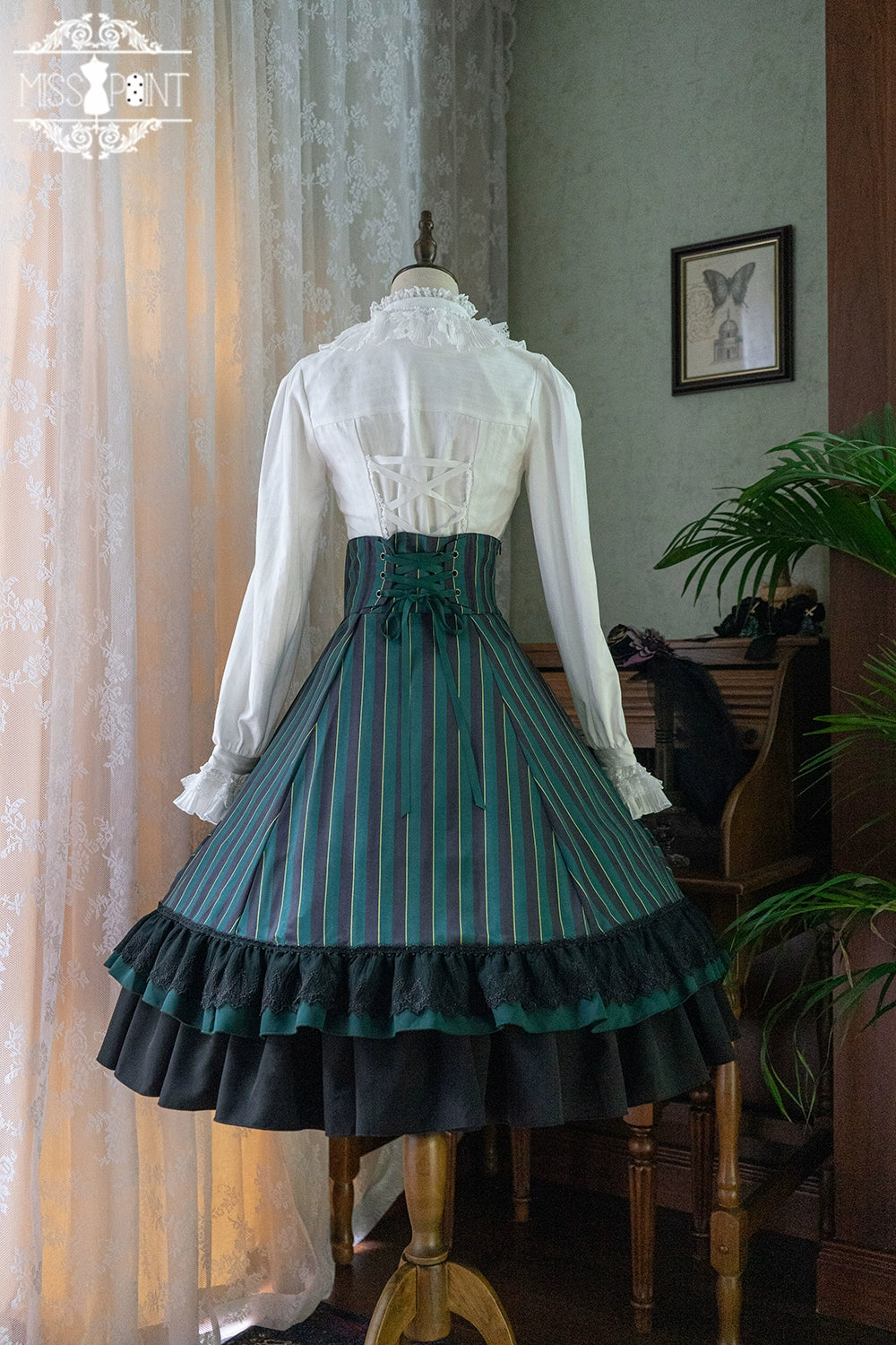 (Buyforme)Miss Point~Customized Lolita Elegant Striped High Waisted Fishbone SK 21544:313395