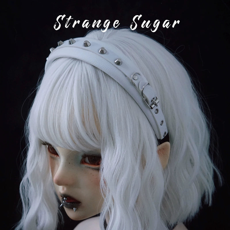 Strange Sugar - Gothic Lolita KC Faux Leather Punk Lolita Hair Accessories 4 Wide Brim Small Leather Buckle