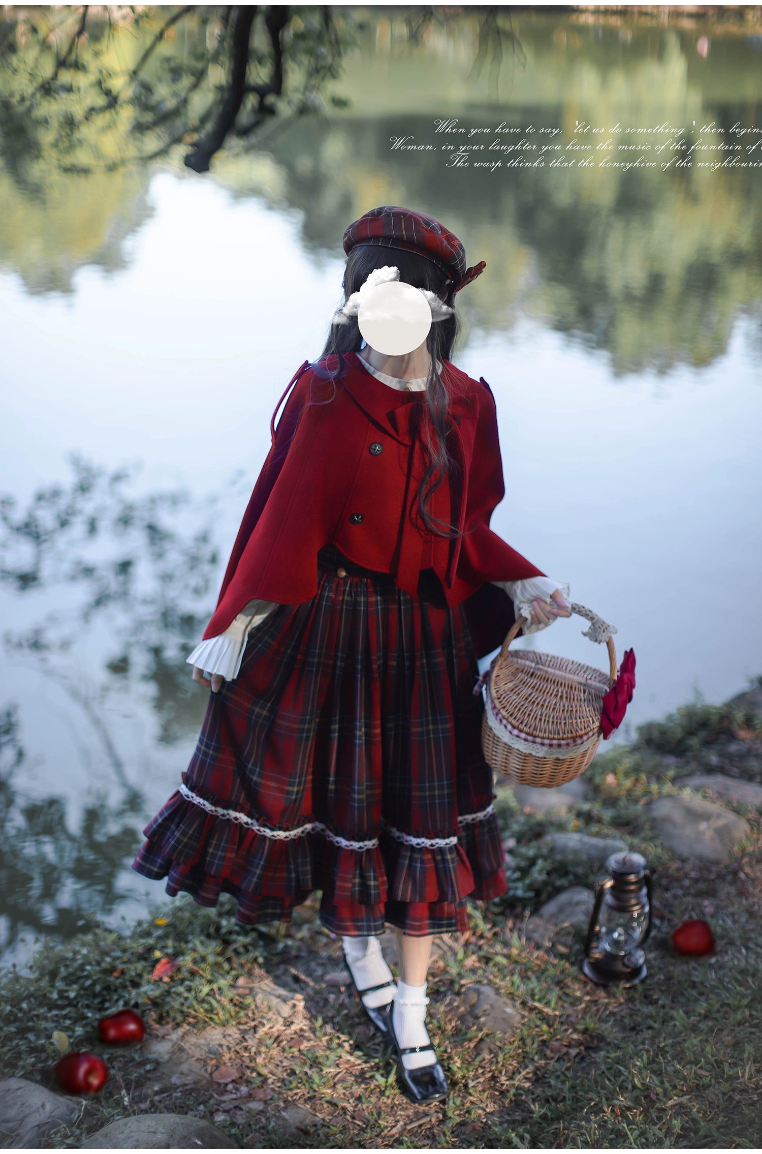 HuTaoMuJK - Little Red Riding Hood - Vintage Lolita Cape & JSK Dress Set 43706:783700