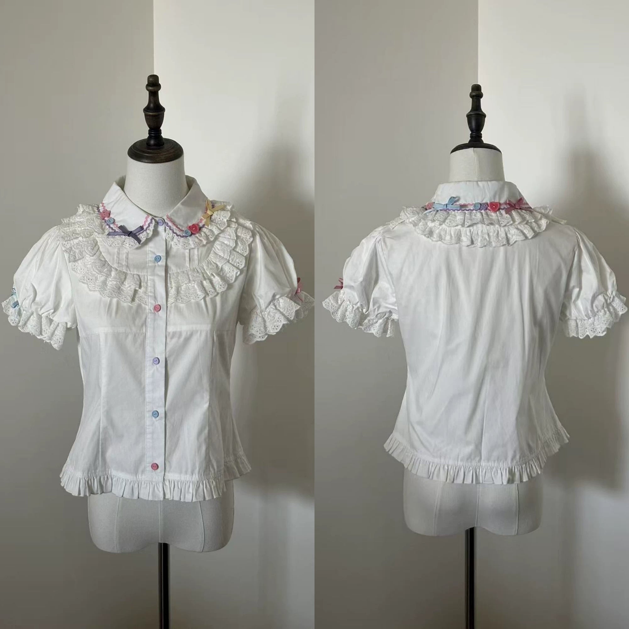 Cute More - Candy Colored Sweet Lolita Blouse, Ruffled Collar White Blouse S