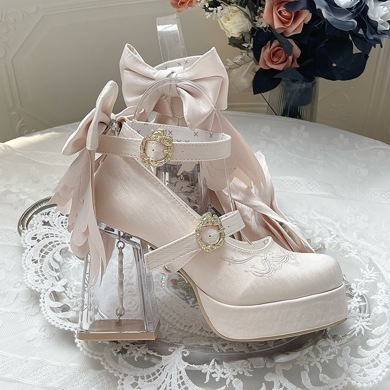Dreamland - Floating Koi Land - Satin Classic Lolita Platform Shoes, Transparent Heel 44317:804061