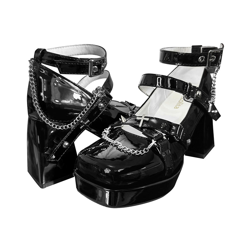 The night of the witch Lolita - Punk Lolita Heels Y2K Elegant Lolita Shoes 34 Black