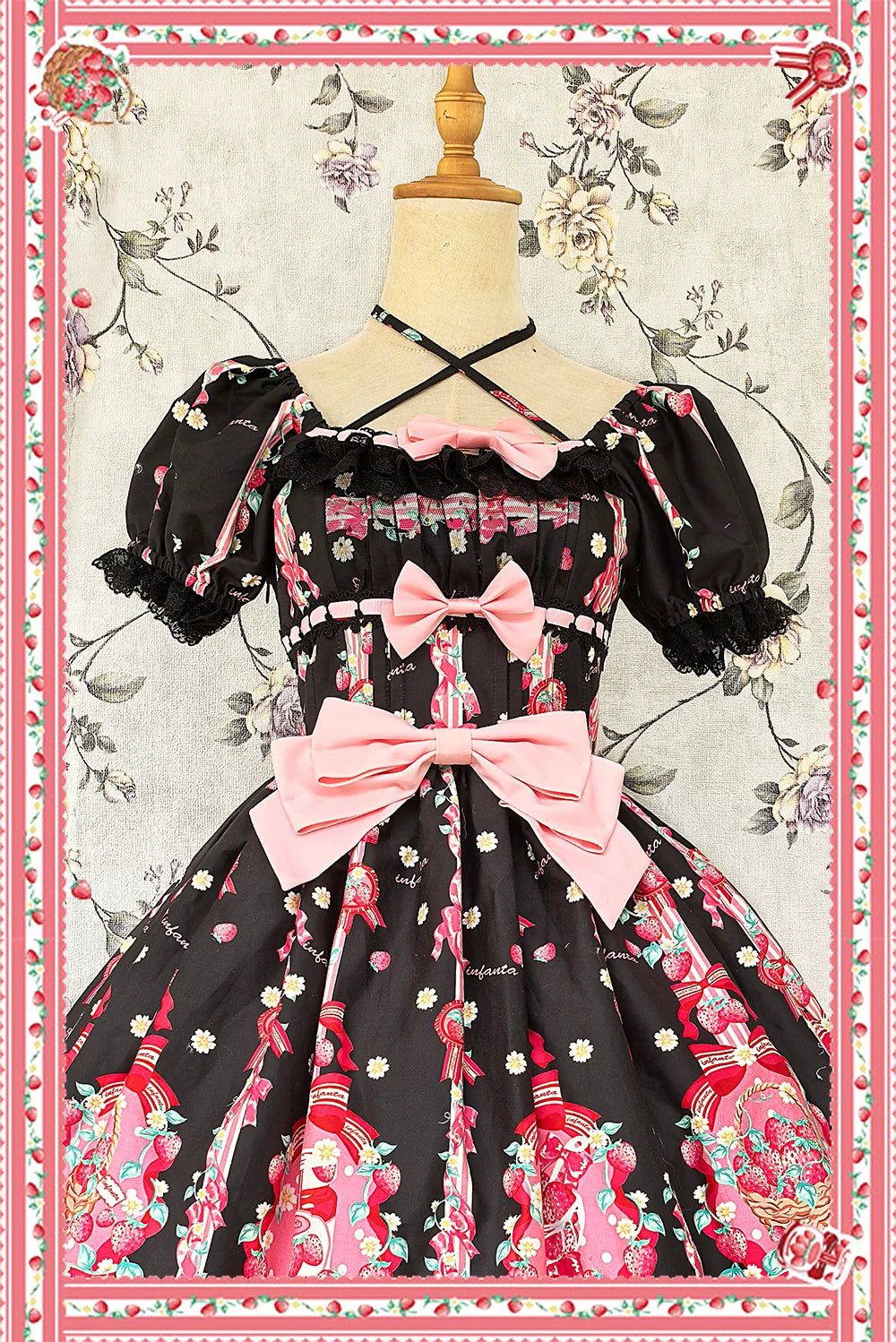 Strawberry Chef - Printed Old School Lolita Dress, Detachable Bows 44505:810395