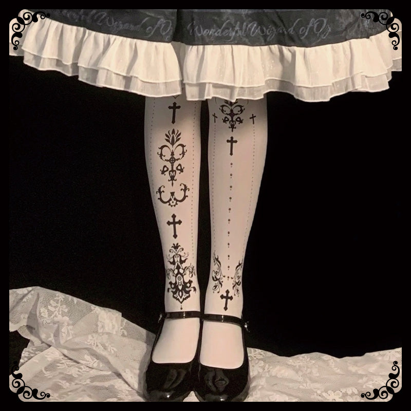 Wulala Mew~Elegant Lolita Pantyhose Daily Gold Foil Printing Tights 32880:403208