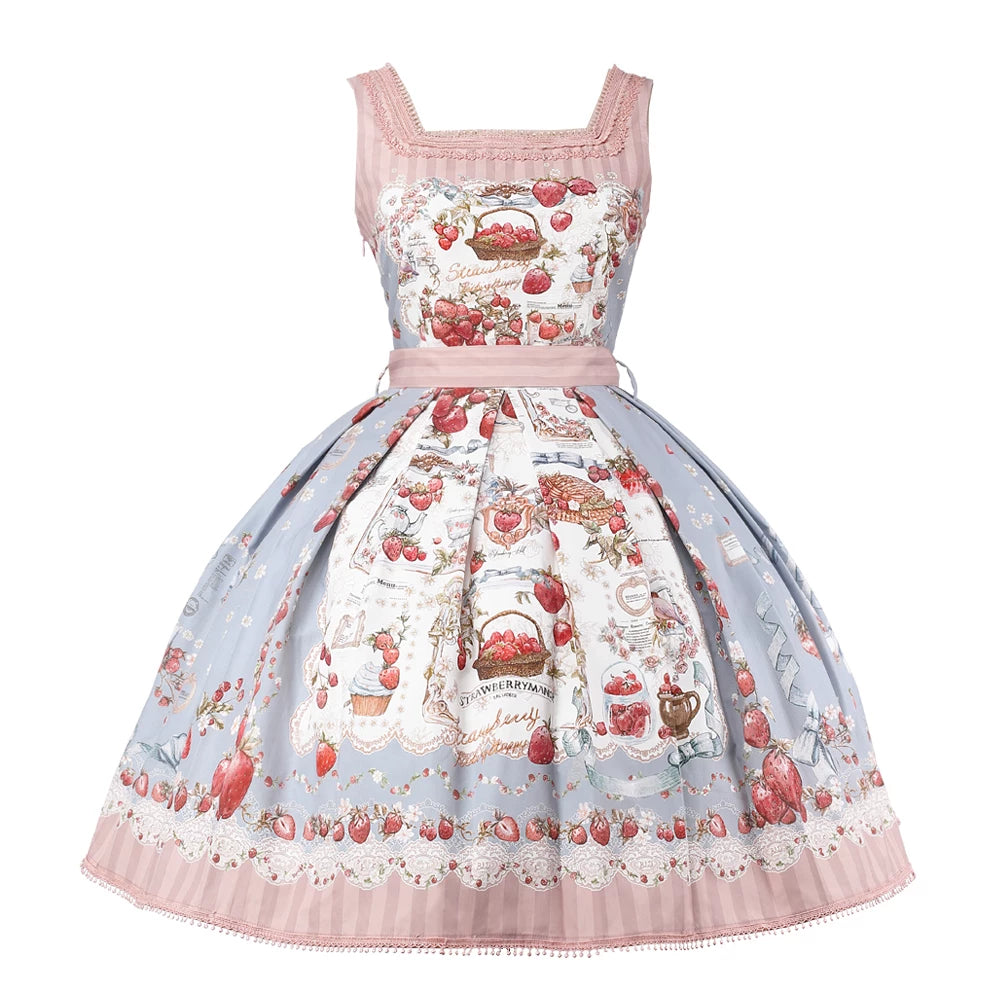 Strawberry Manor - Printed Sweet Lolita JSK Dress, Box Pleats (L M S XL) 45025:832916