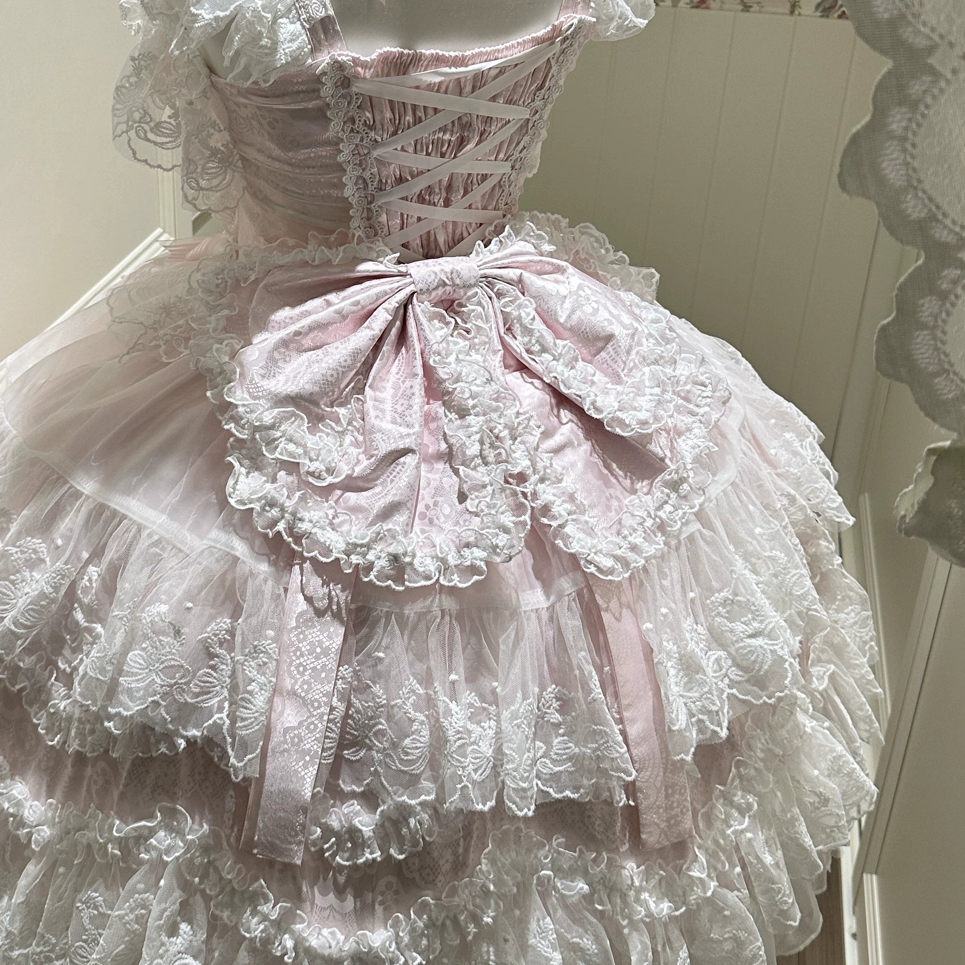 Sakura Blossom Dream - Dreamy Sweet Lolita JSK Dress, Abundant Lace & Bows