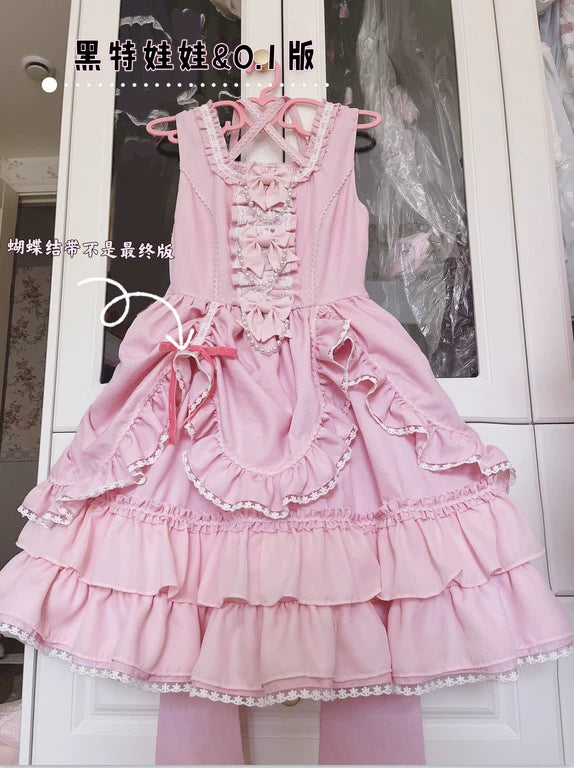 Catlow Rabbit - Black Lolita Doll OP/JSK with Adjustable Elasticity S JSK light purple pink (sleeveless)