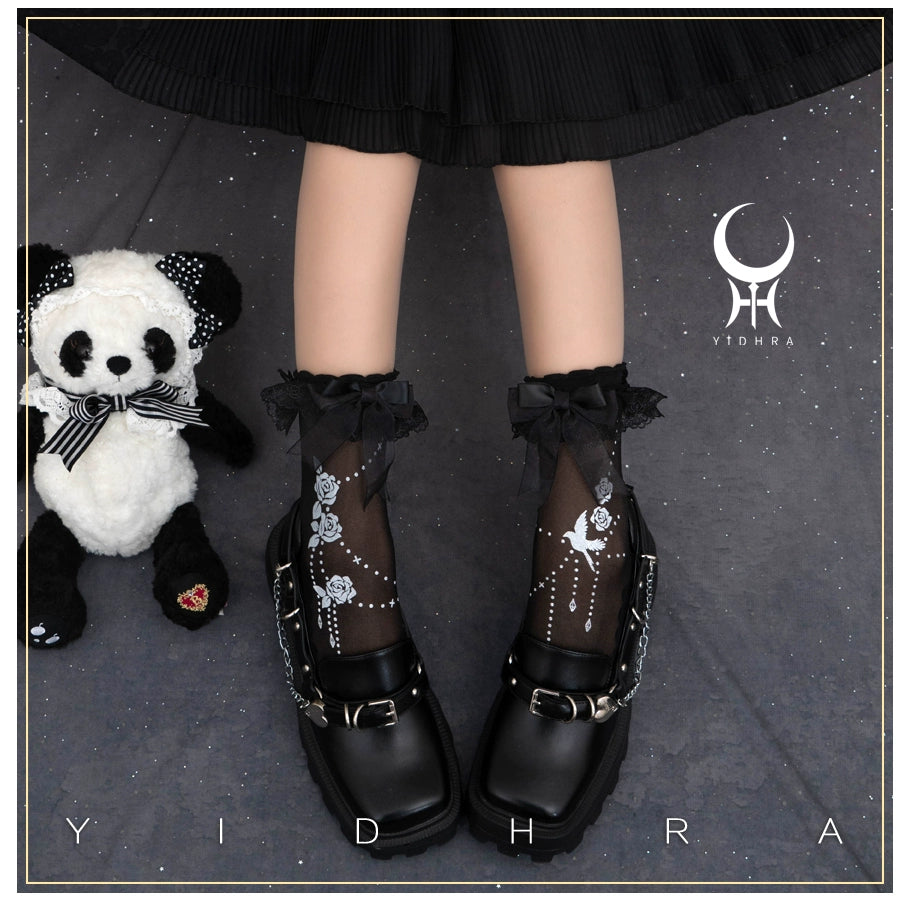 Yidhra - Nightingale and Rose - Gothic Lolita Socks Rose Lace Socks