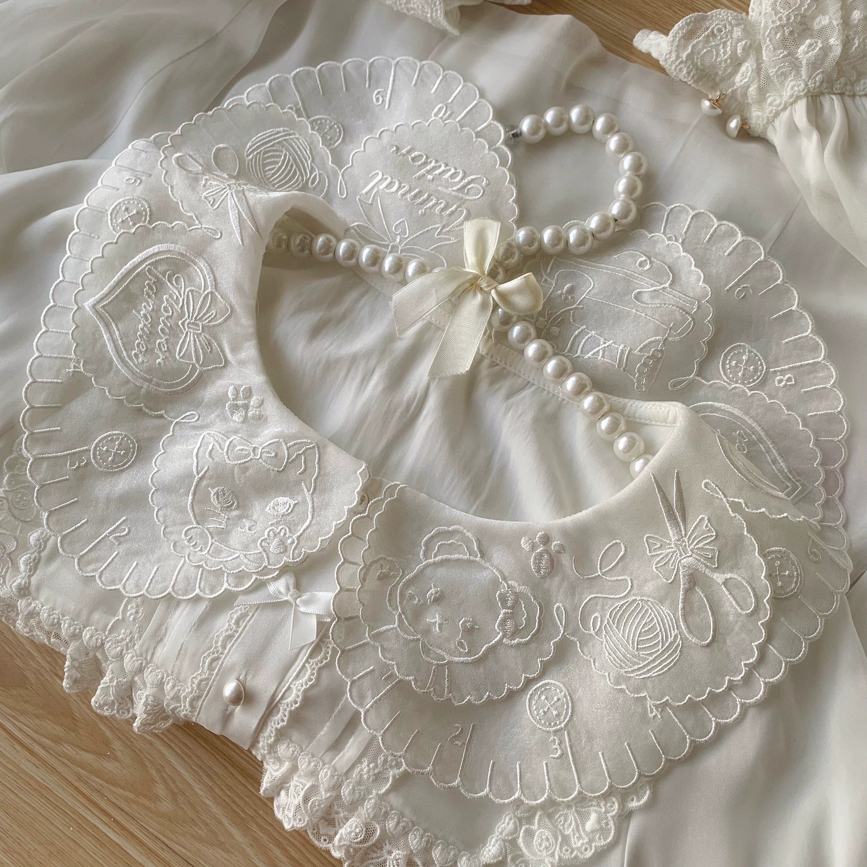 Flower Banquet~Sweet Lolita Blouse Embroidered Shirt with Long Sleeve 39836:636976