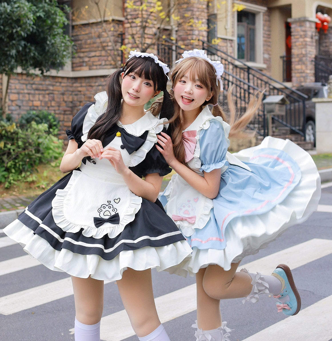 Qianmu - Cat Cafe - Maid Lolita OP dress with Detachable Bow and Apron 40 cm - Petticoat (One Size select M) S