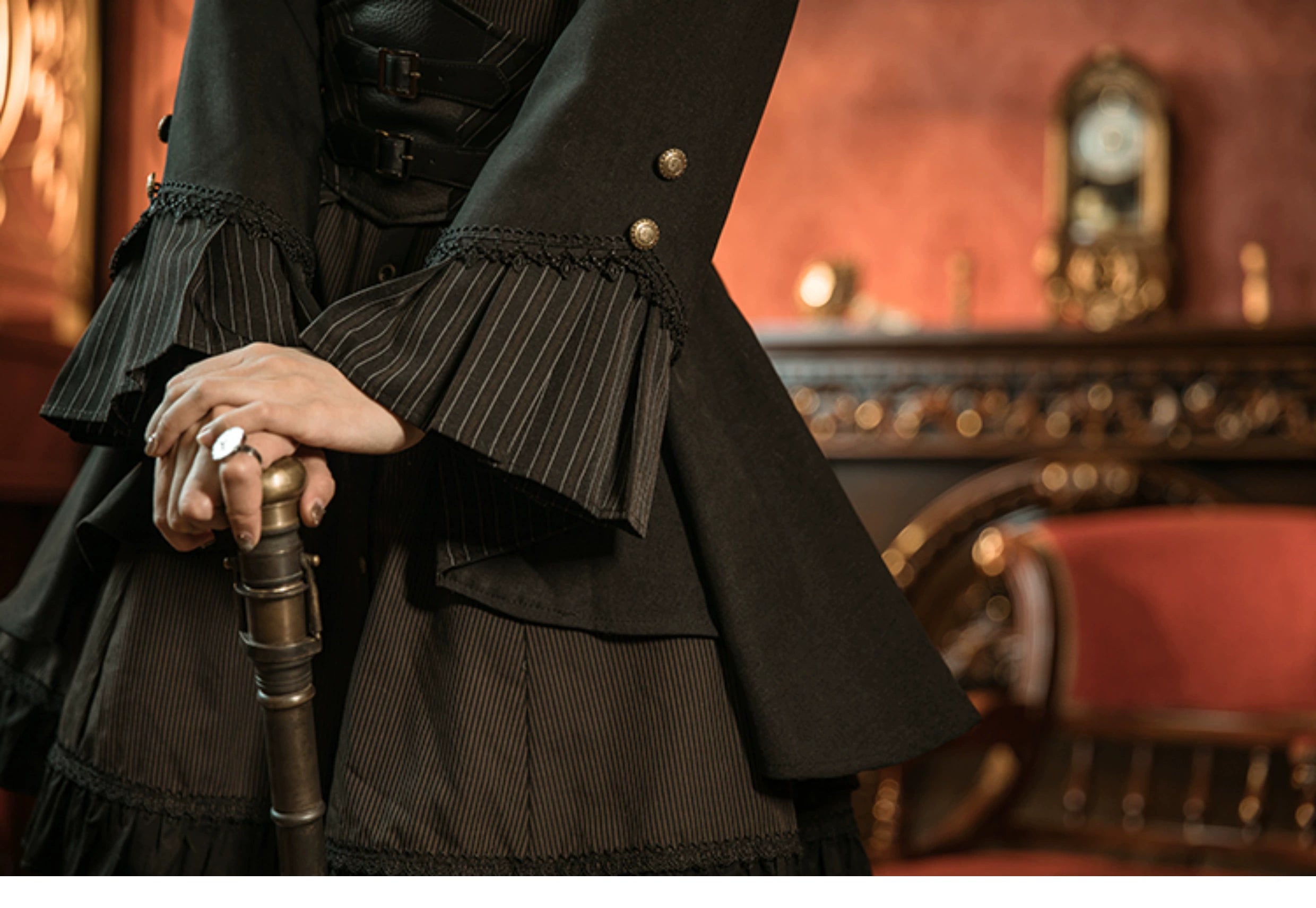 (BFM)Mr. Yi's Steam Continent~Gothic Lolita Cardigan Long Sleeve Black Short Jacket 36496:513152