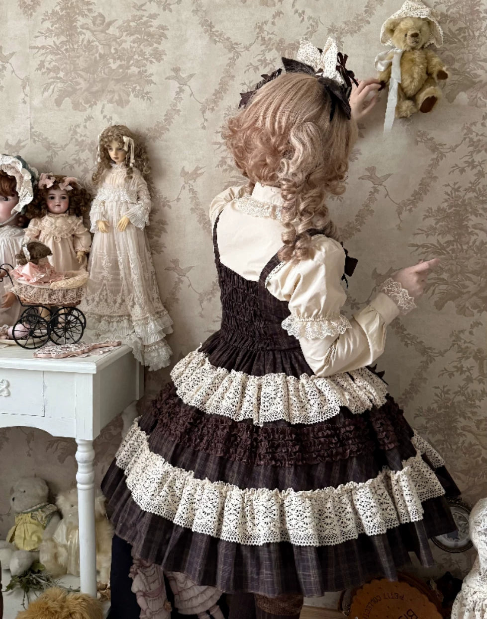 Coco Grace - Plaid Kawaii Lolita JSK Dress, Layered Ruffle & Bow