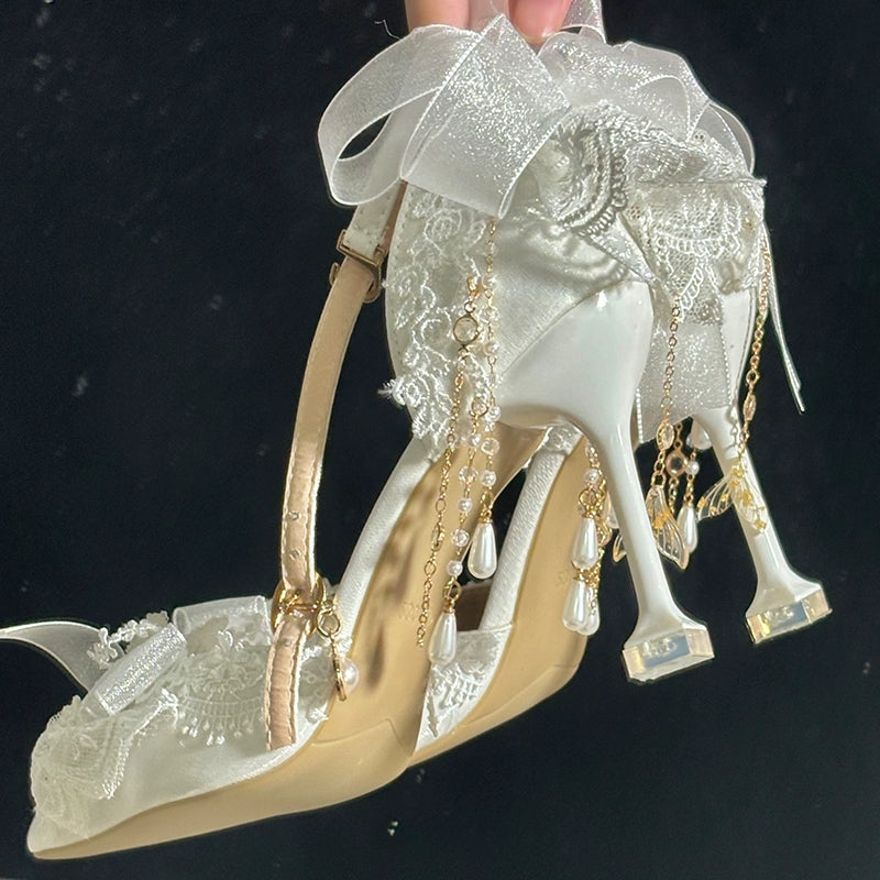 Sky Rabbit - Bridal Lolita Heels Wedding Shoes with Lace White 5cm 34(In-stock)