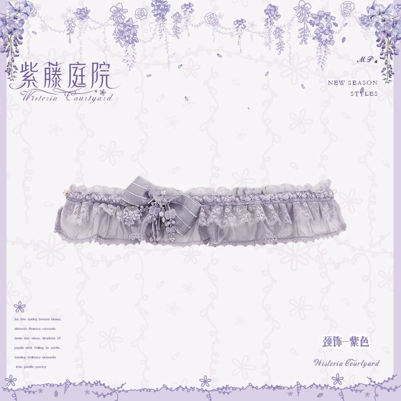 Wisteria Courtyard - Dreamy Purple Brooch and Headdress, Wisteria Accent Purple - Choker Only One Size