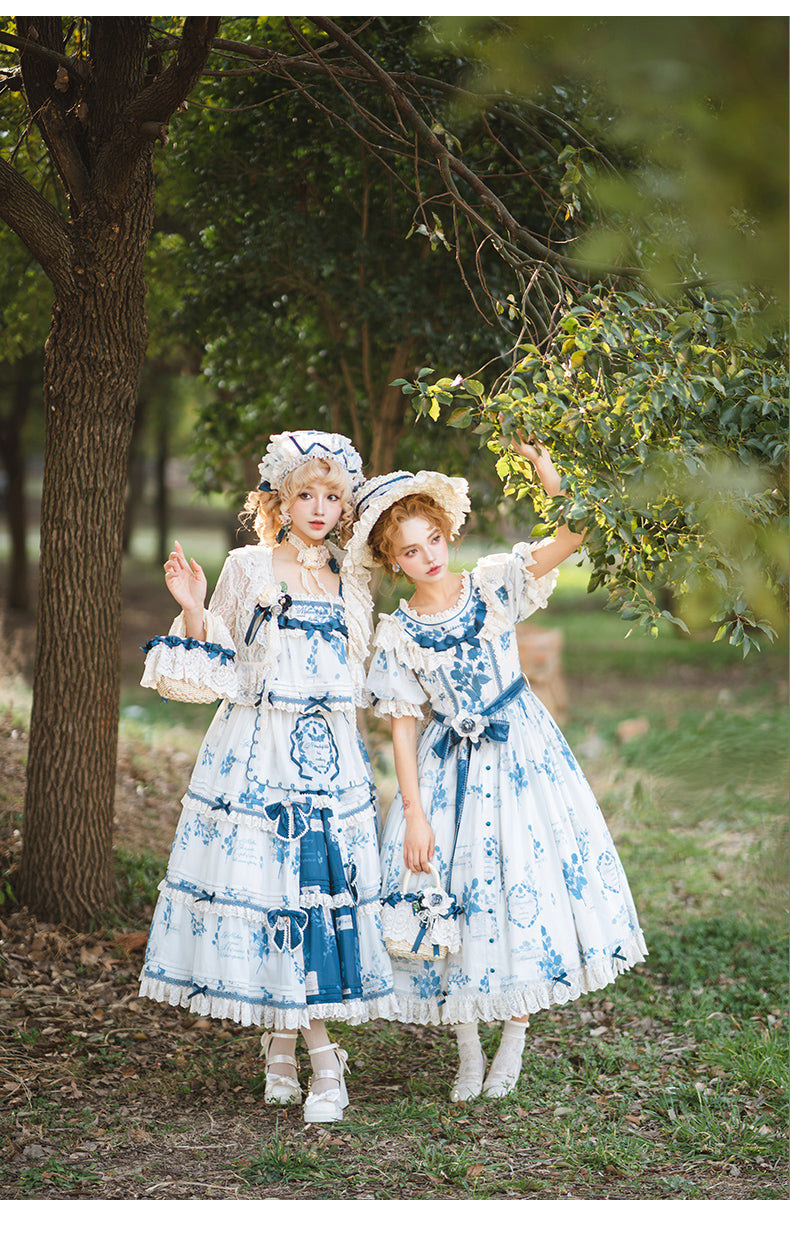 NanShengGe - Mulberry Poem - Country Lolita Printed Dress with Cardigan Set 42513:742817