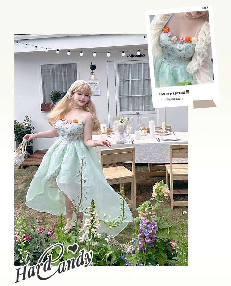 Yingtang - Plus Size Lolita JSK Dress Green Floral Lolita Dress Caidigan Set