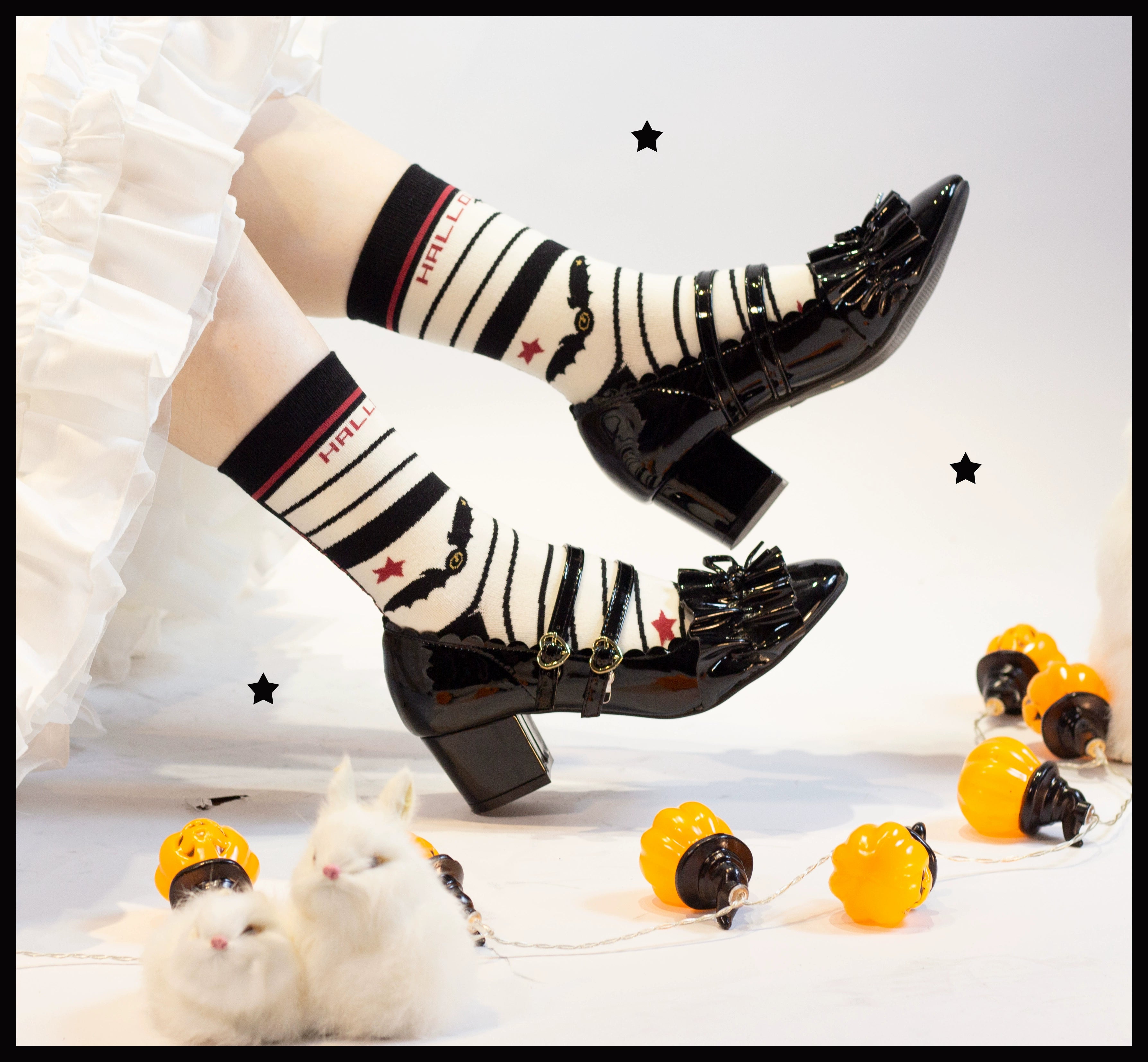 Yukines Box - Gothic Lolita Halloween Pumpkin Bat Socks small bandages monster print ankle socks