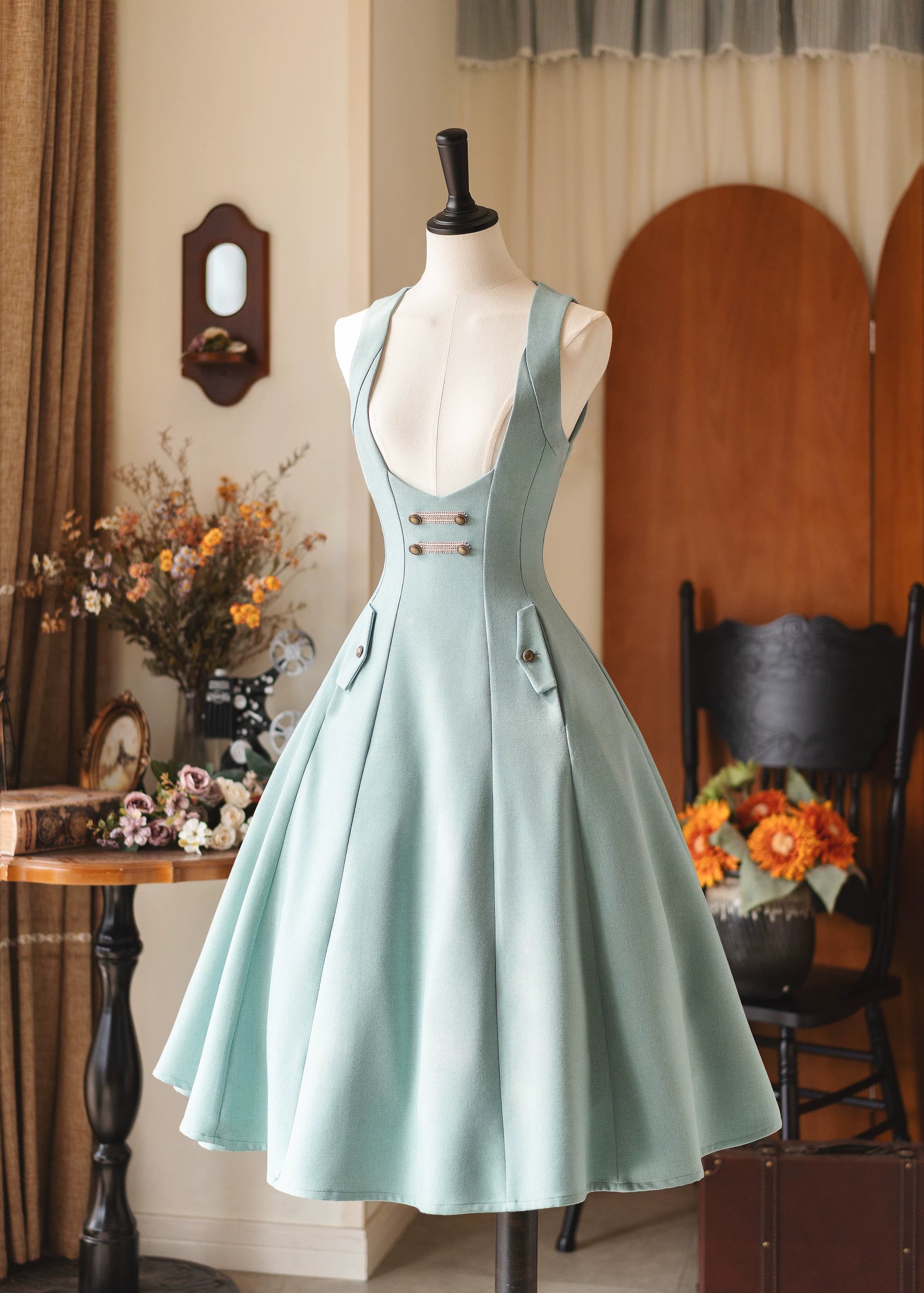 Forest Corridor - Classic Lolita Bust Supporting JSK, Waisted Shirt Mint Blue JSK S In Stock