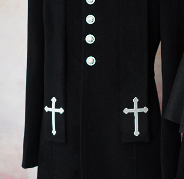 La Pomme~Ringo Monogatari~Ouji Lolita Stand Collar Coat coat＋big cross embroideries scarf (woolen fabric) S 
