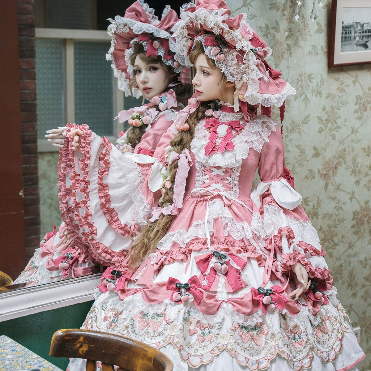 Bramble Rose - Starryberry Eden - Hime-sleeved Sweet Lolita Dress, Strawberry Embroidery 44262:801171