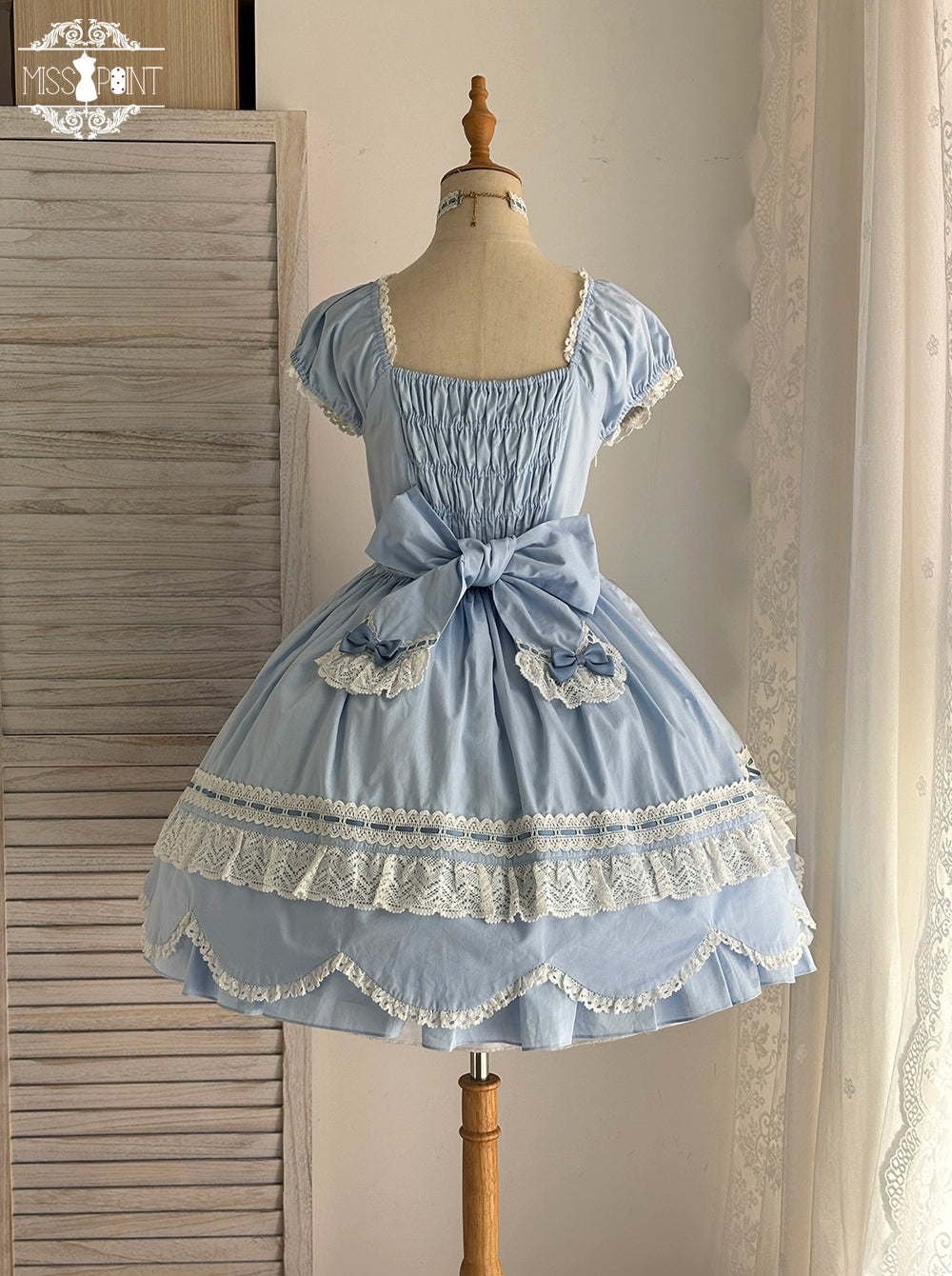 Miss Point - Vintage Petal Rabbit - Old School Lolita OP Cotton Dress With Petal-Shaped Hem 43135:768538
