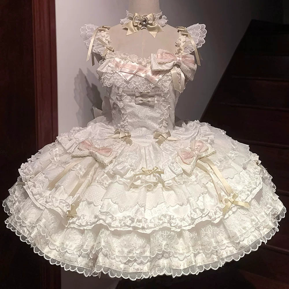 Luminous Whisper - Sweet Lolita Princess Jumper Dress, Layered Hem Apricot - JSK Only (excl choker) S