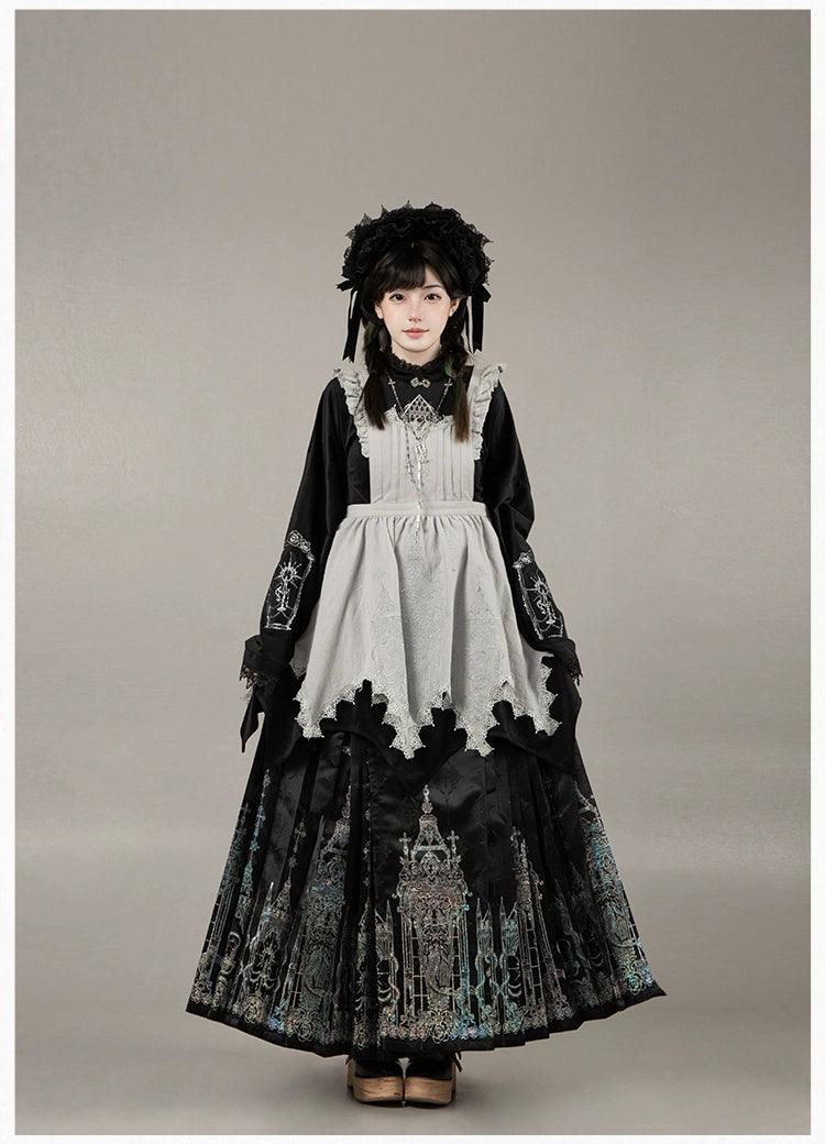 With PUJI - Letter and Poetry · Raven's Night Song - Oriental Aesthetics Gothic Lolita Dress Set 43907:788819