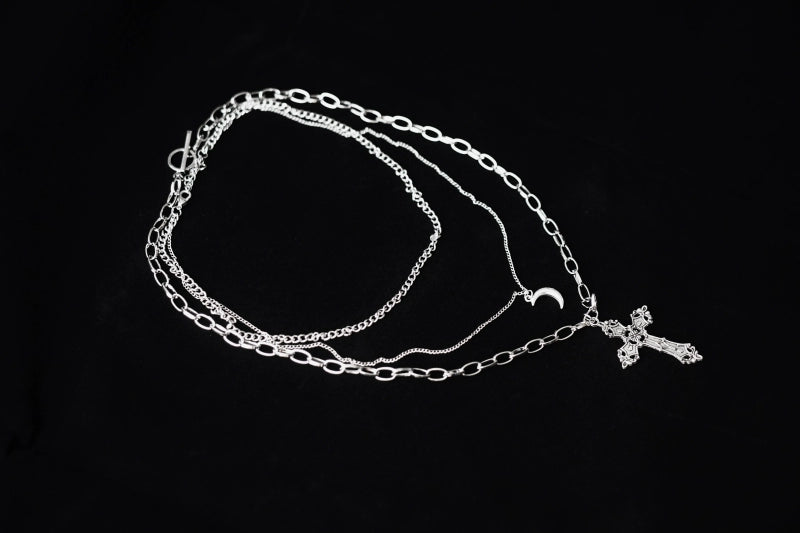 Strange Sugar - Gothic Lolita Necklace Triple Layer Metal Cross Sweater Chain Cross necklace