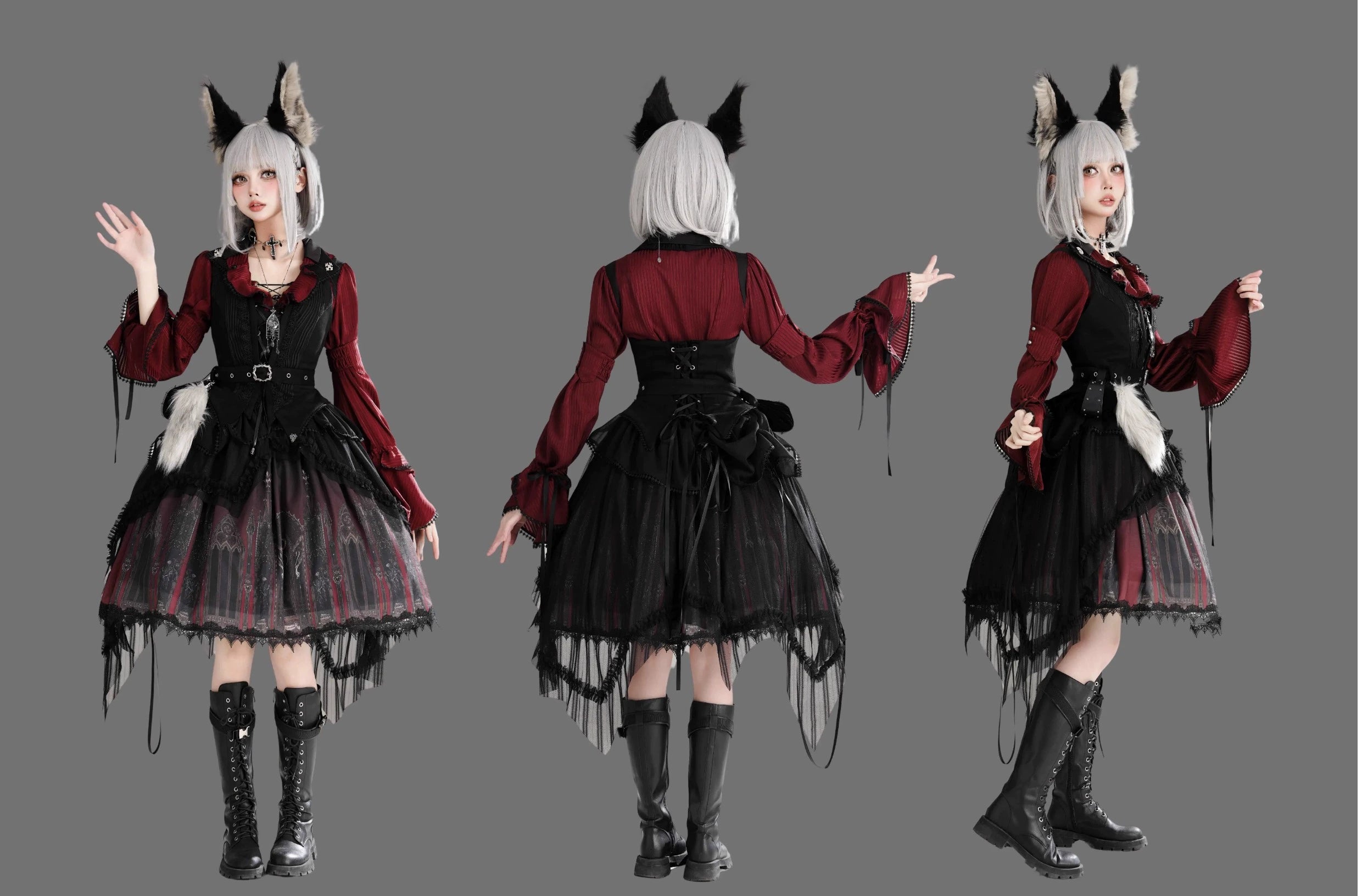 Wuyuzhe~Wolf Hunter~Gothic Lolita SK Set Halter Overskirt Cape Vest 38718:598916